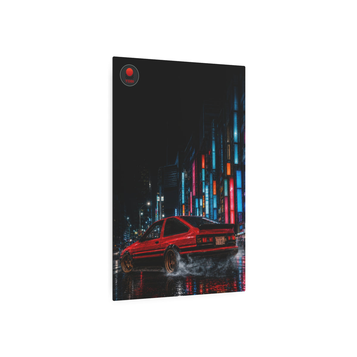 Red AE86 Night Street Car — Metal Art Sign