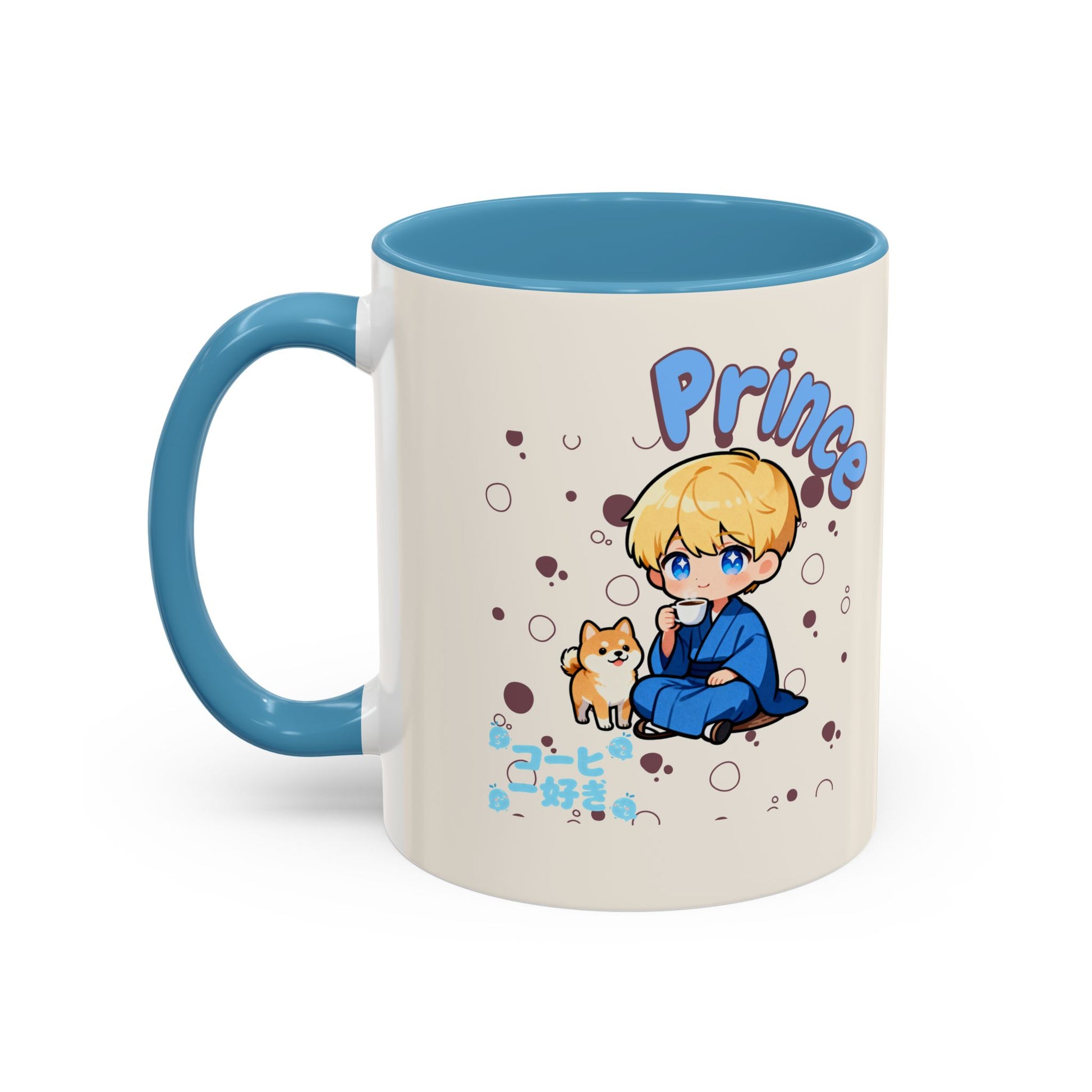 Prince Character Accent Coffee Mug — Cute Anime Boy & Shiba Inu 11/15oz - TobiBrand