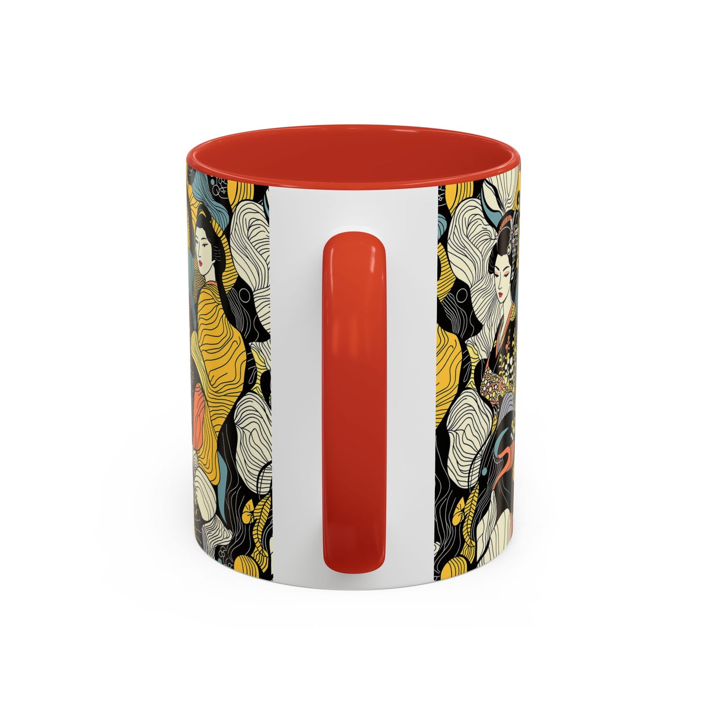 Geisha Pattern Accent Coffee Mug — Artistic Japanese Women Design (11/15oz) - Eyrian