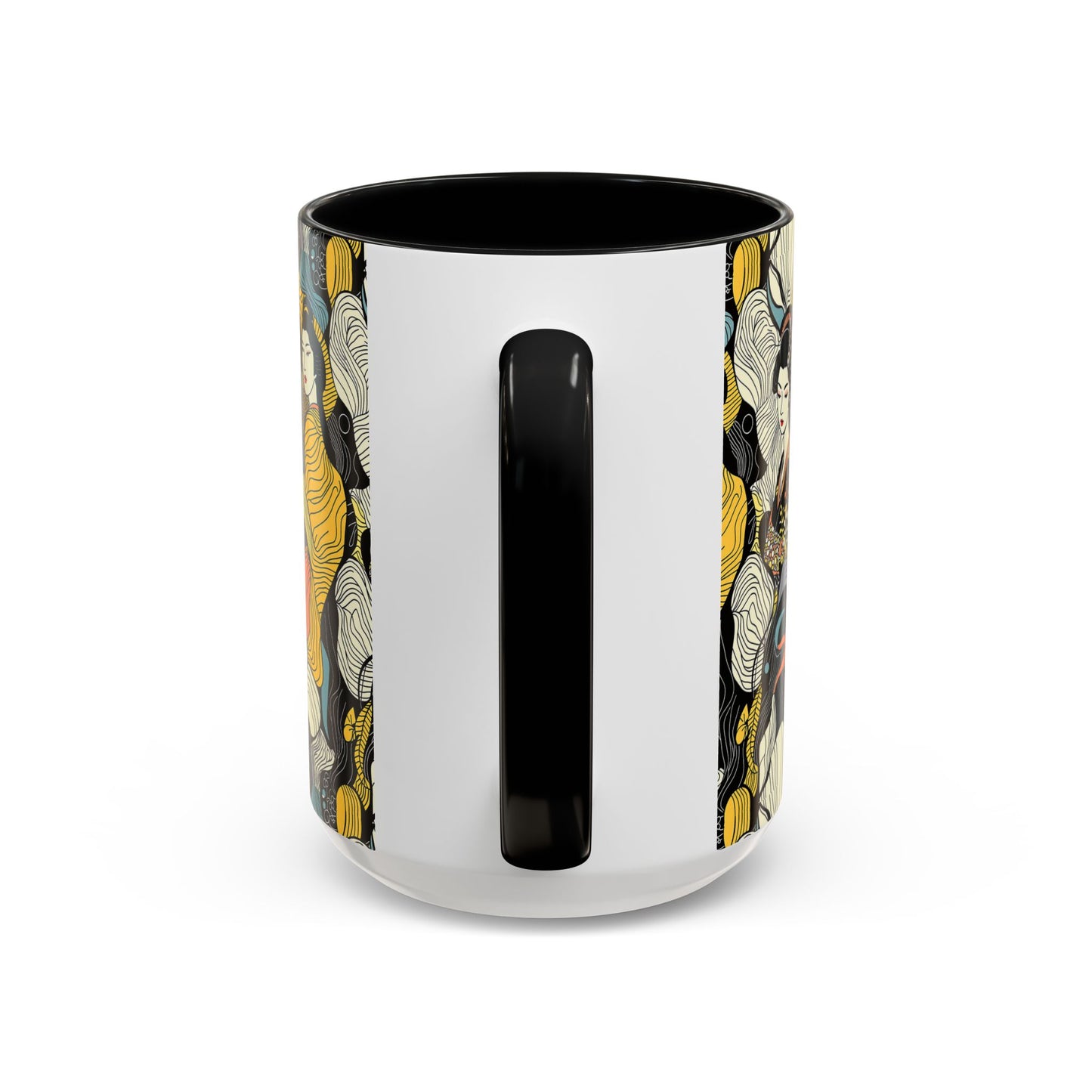 Geisha Pattern Accent Coffee Mug — Artistic Japanese Women Design (11/15oz) - Eyrian
