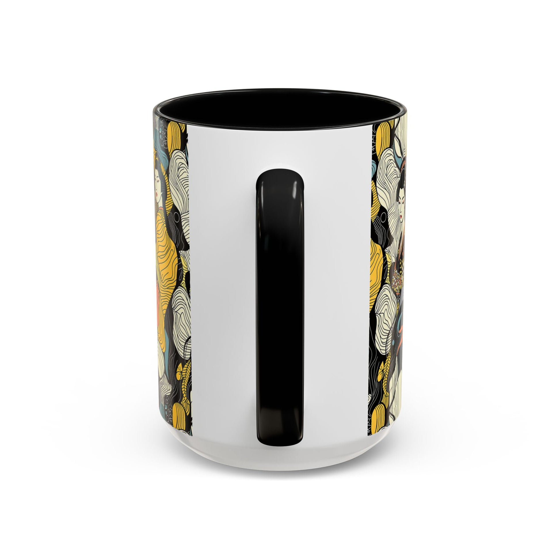 Geisha Pattern Accent Coffee Mug — Artistic Japanese Women Design (11/15oz) - Eyrian