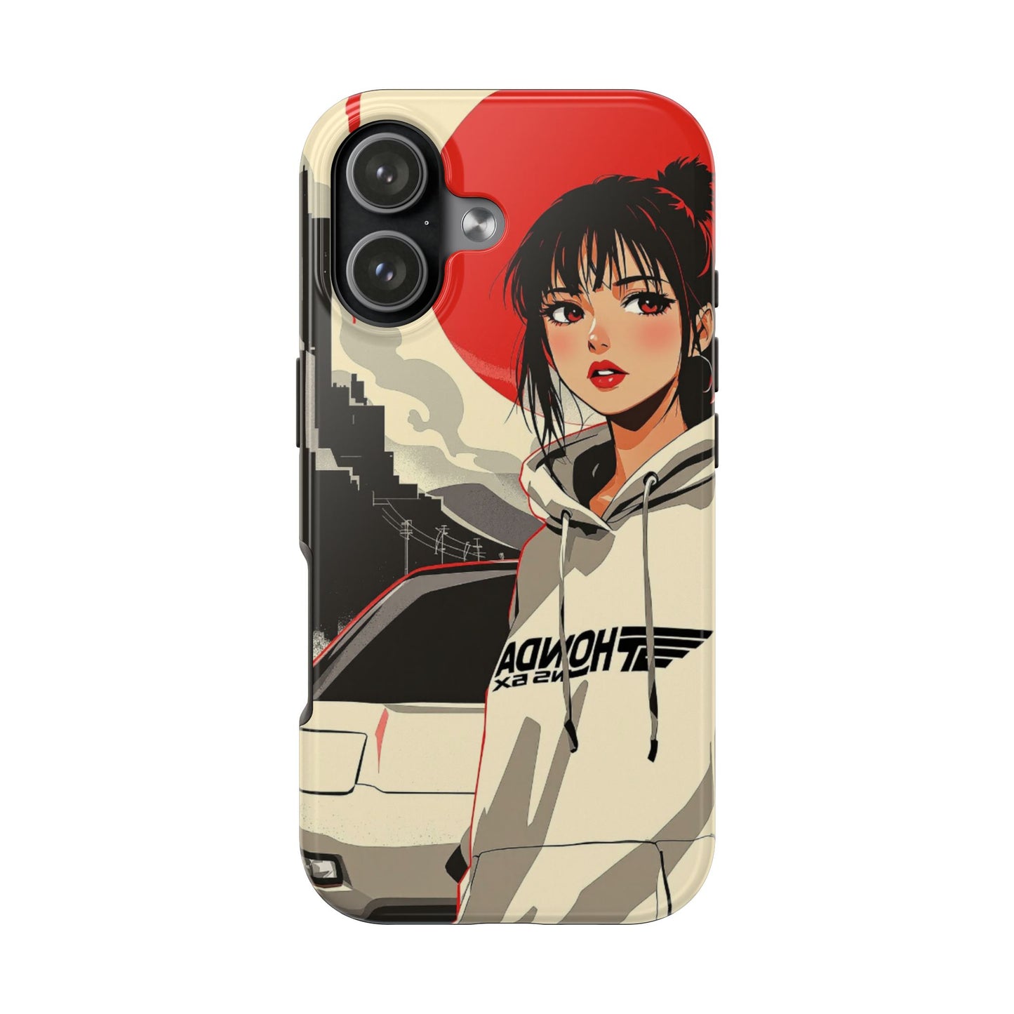 Anime Girl Racing Phone Case — Red Sun Aesthetic Tough Phone Case - Eyrian