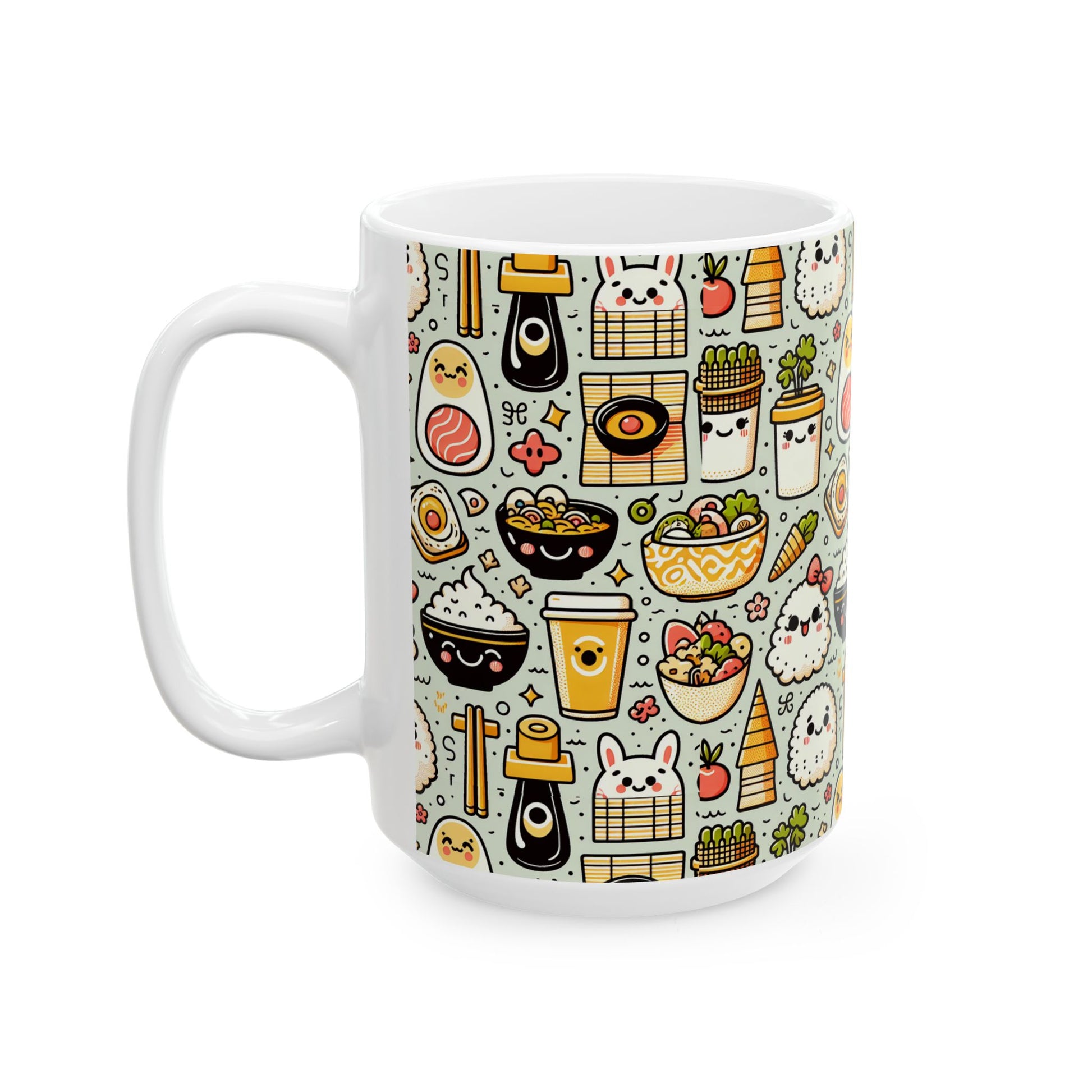 Kawaii Sushi & Bento Pattern Ceramic Mug (11oz/15oz) - Eyrian