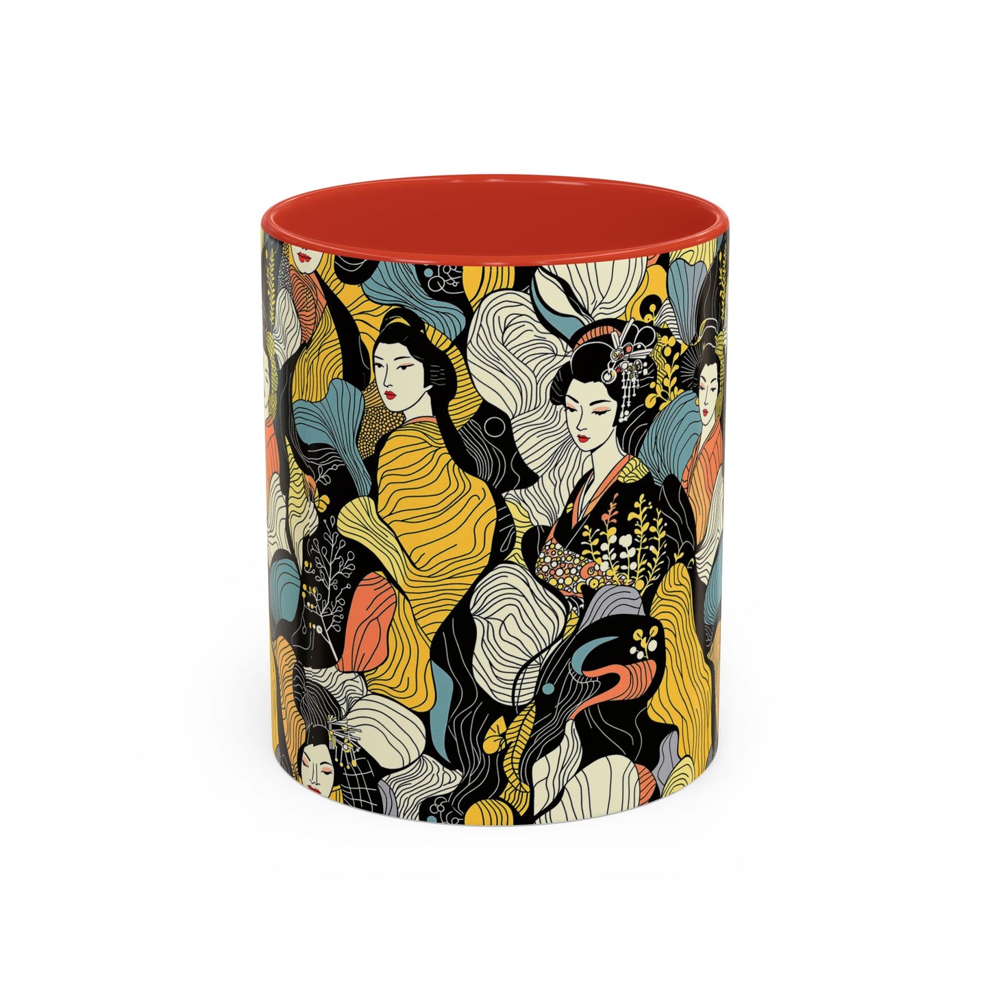 Geisha Pattern Accent Coffee Mug — Artistic Japanese Women Design (11/15oz) - Eyrian