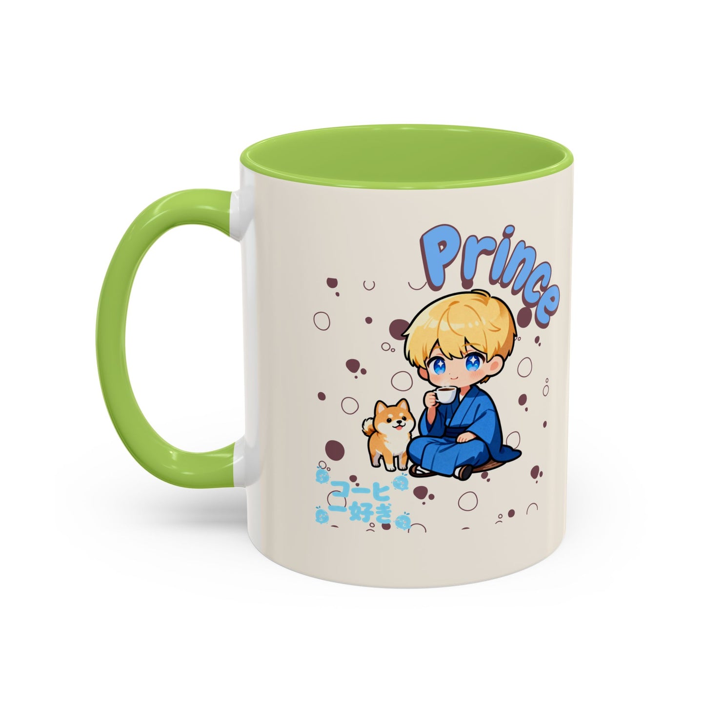 Prince Character Accent Coffee Mug — Cute Anime Boy & Shiba Inu 11/15oz