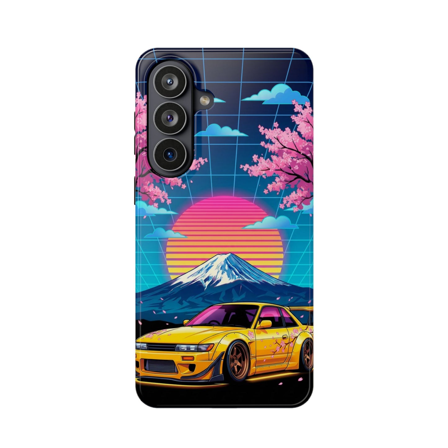Phone Case — Retro Vaporwave Car with Mount Fuji & Cherry Blossoms (Magnetic Impact-Resistant)