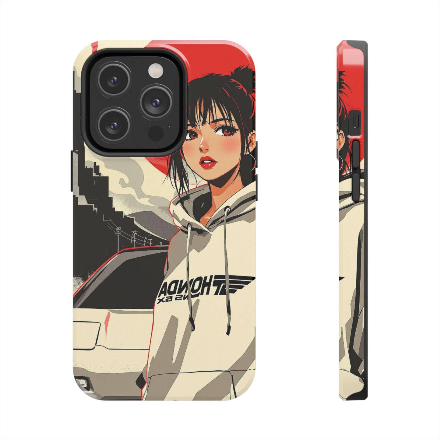 Anime Girl Racing Phone Case — Red Sun Aesthetic Tough Phone Case - Eyrian