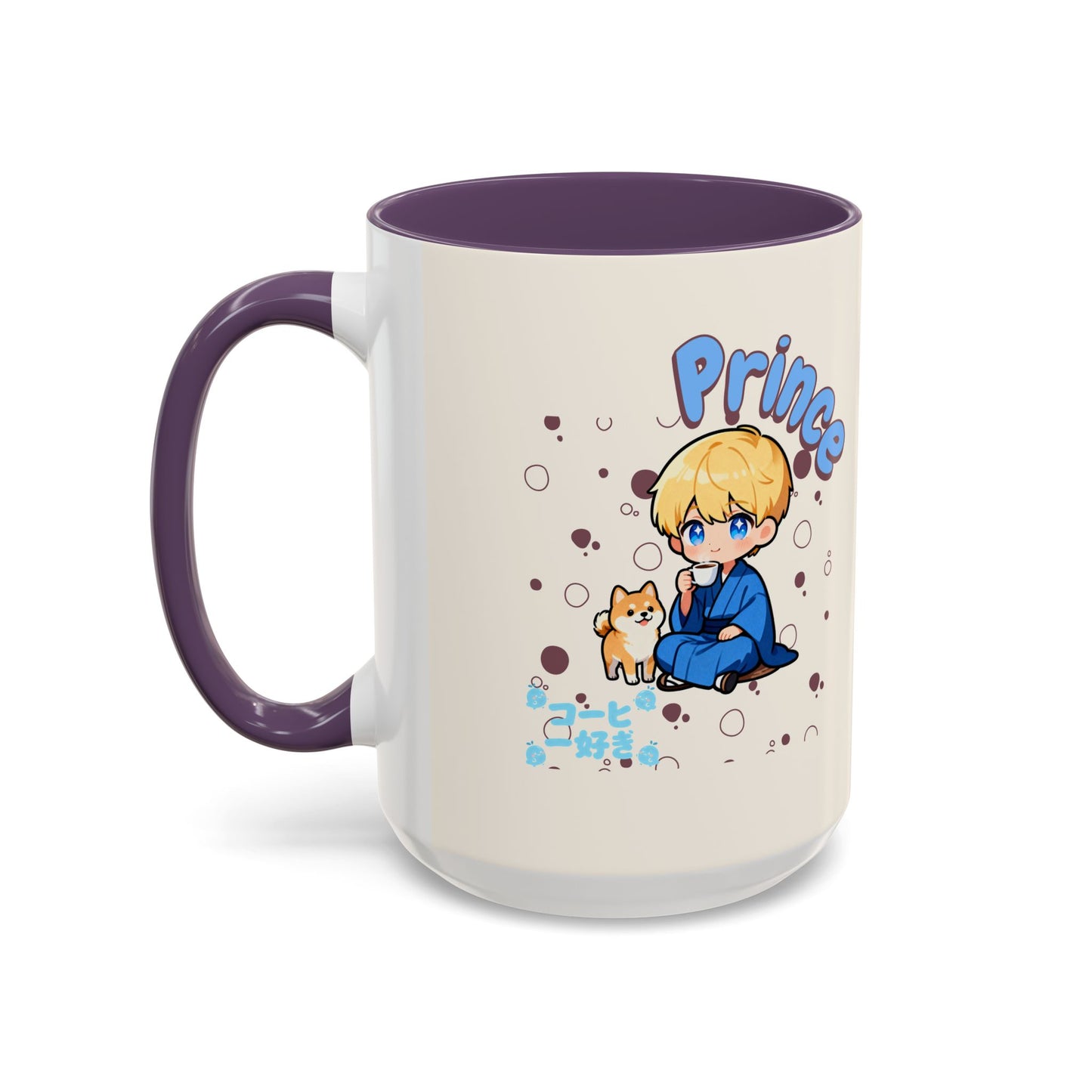 Prince Character Accent Coffee Mug — Cute Anime Boy & Shiba Inu 11/15oz