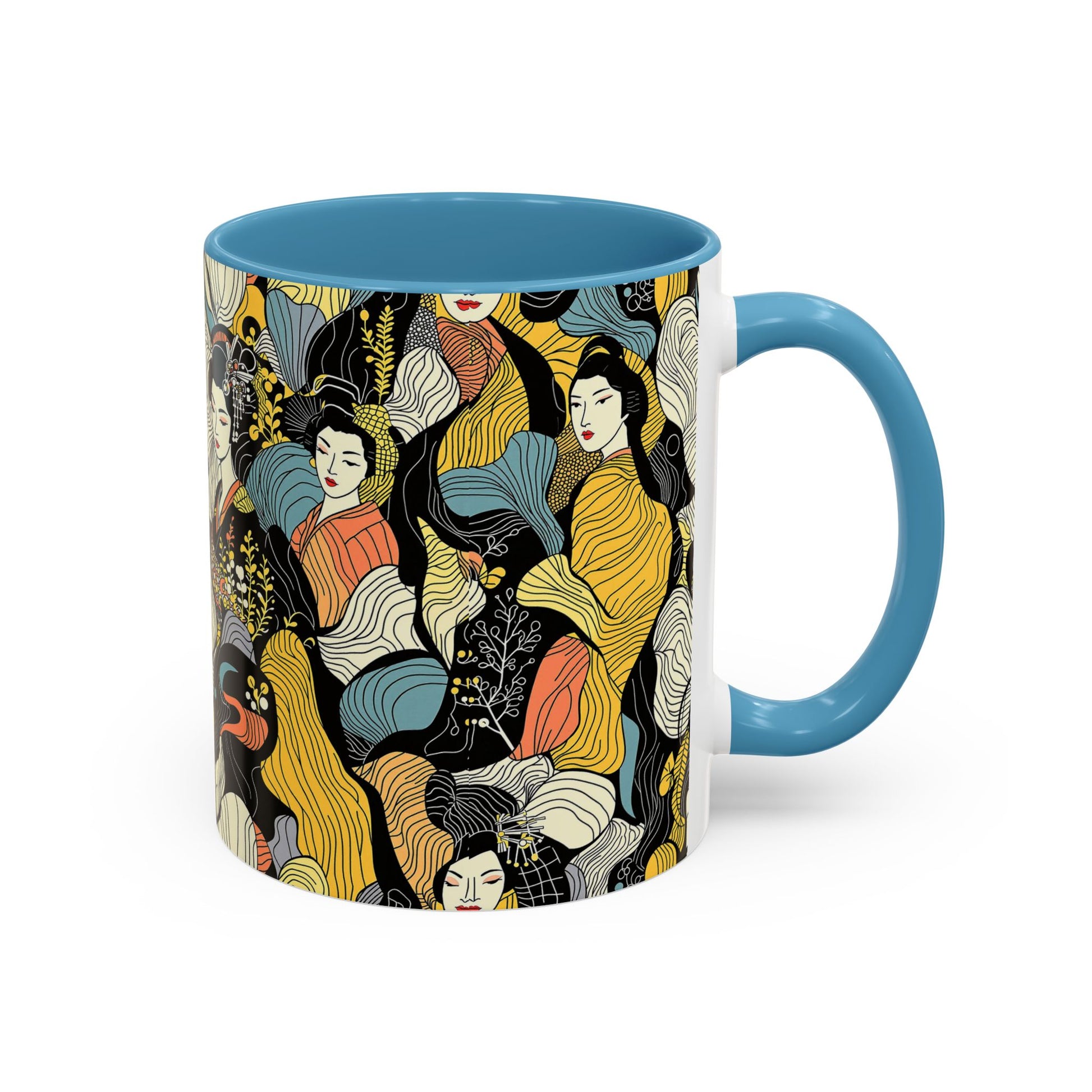 Geisha Pattern Accent Coffee Mug — Artistic Japanese Women Design (11/15oz) - Eyrian