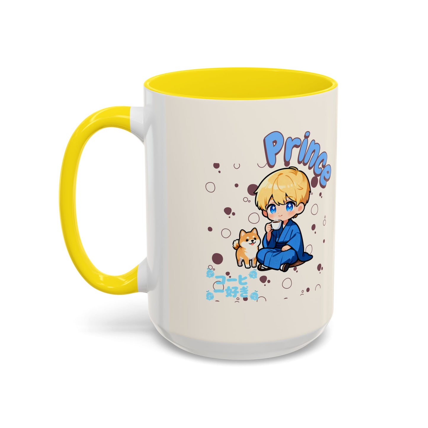 Prince Character Accent Coffee Mug — Cute Anime Boy & Shiba Inu 11/15oz