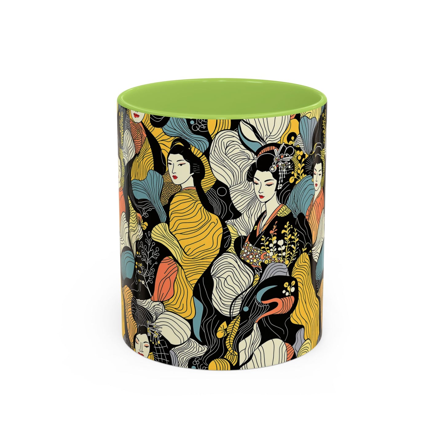 Geisha Pattern Accent Coffee Mug — Artistic Japanese Women Design (11/15oz) - Eyrian