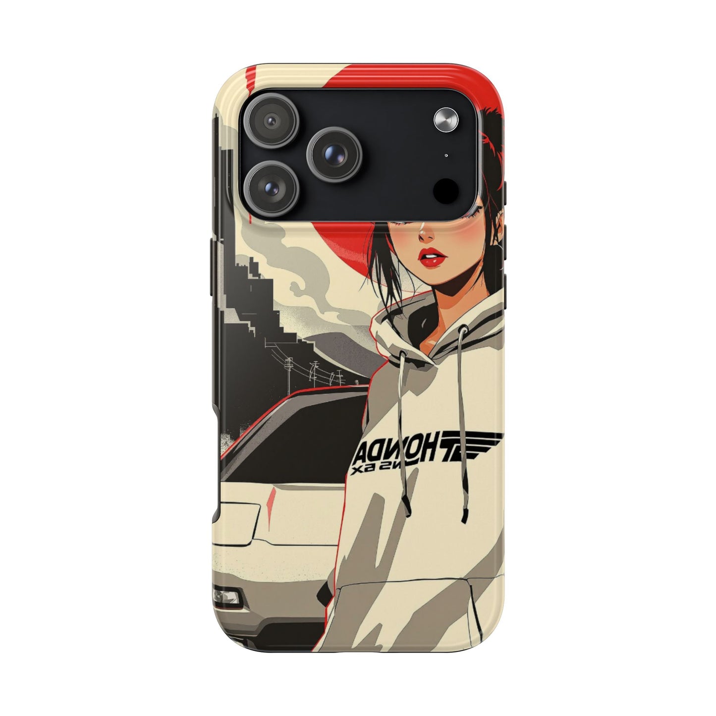 Anime Girl Racing Phone Case — Red Sun Aesthetic Tough Phone Case - Eyrian