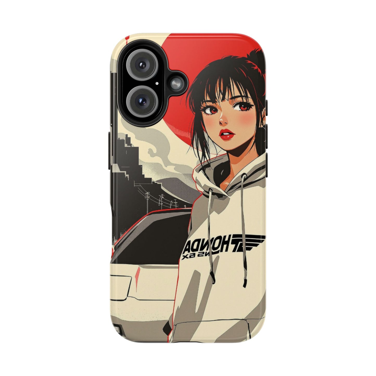 Anime Girl Racing Phone Case — Red Sun Aesthetic Tough Phone Case - Eyrian