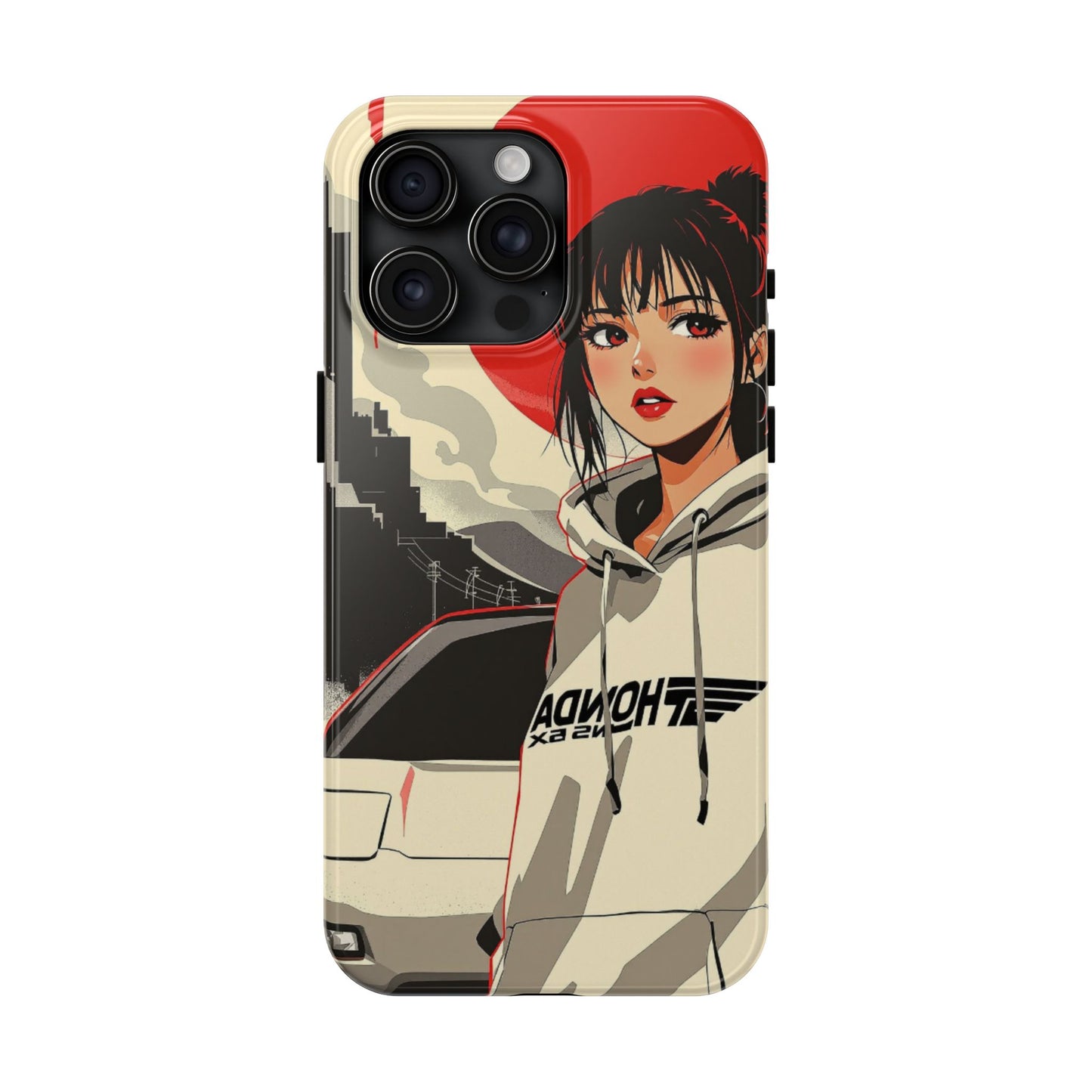 Anime Girl Racing Phone Case — Red Sun Aesthetic Tough Phone Case - Eyrian