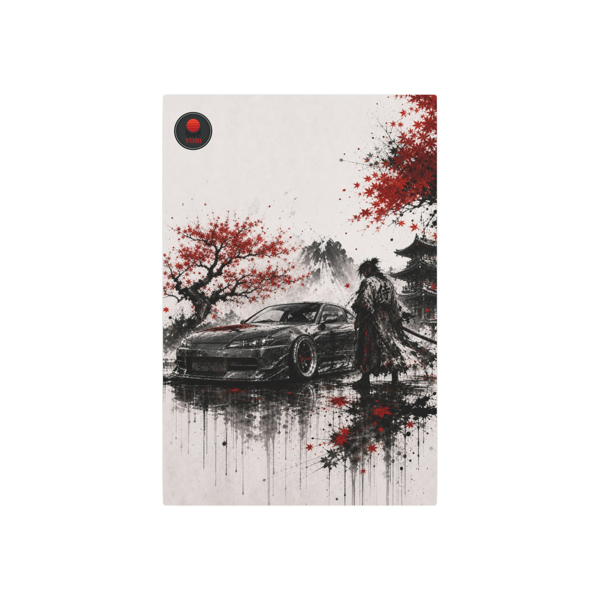 Samurai & Sports Car Cherry Blossom - Metal Art Sign