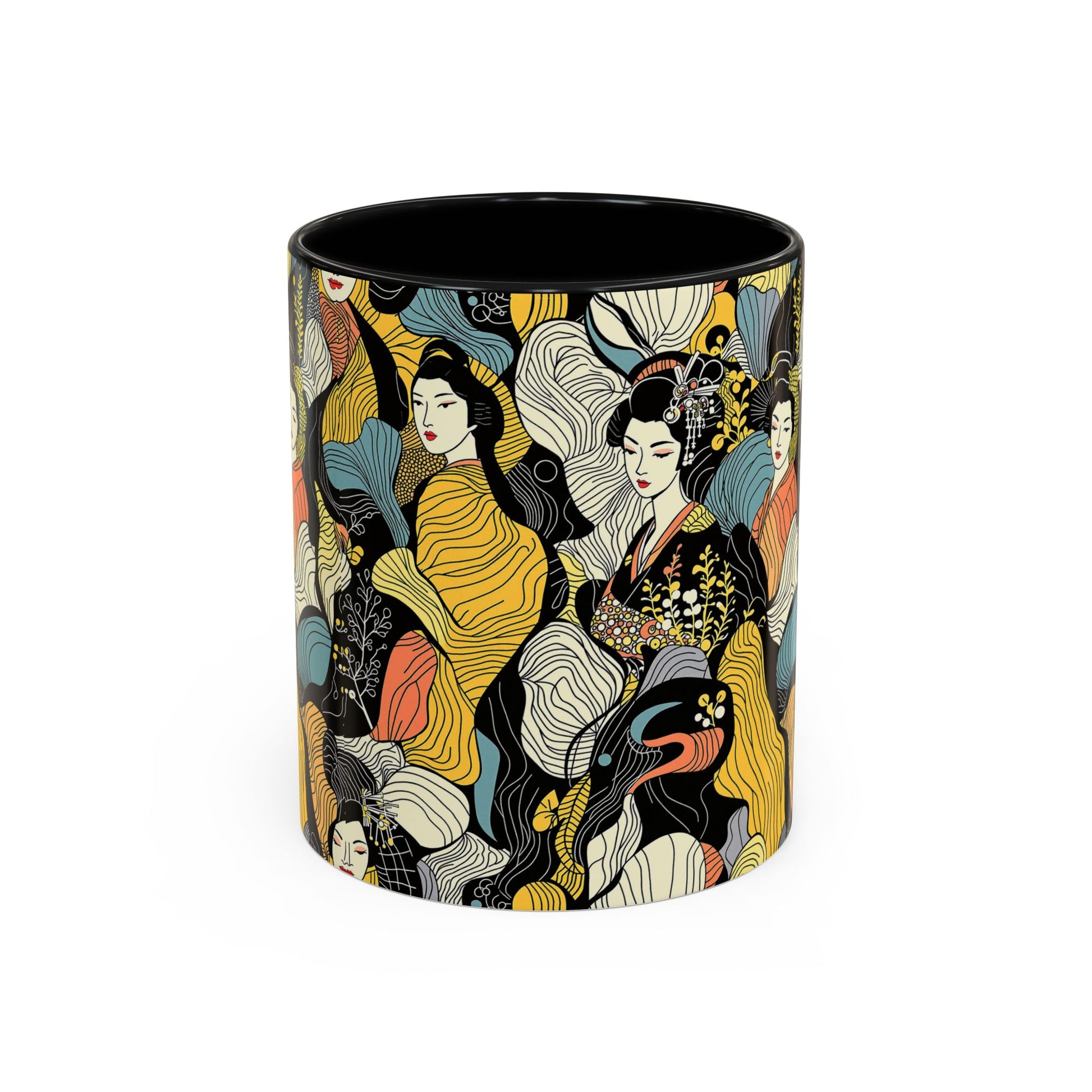Geisha Pattern Accent Coffee Mug — Artistic Japanese Women Design (11/15oz) - Eyrian
