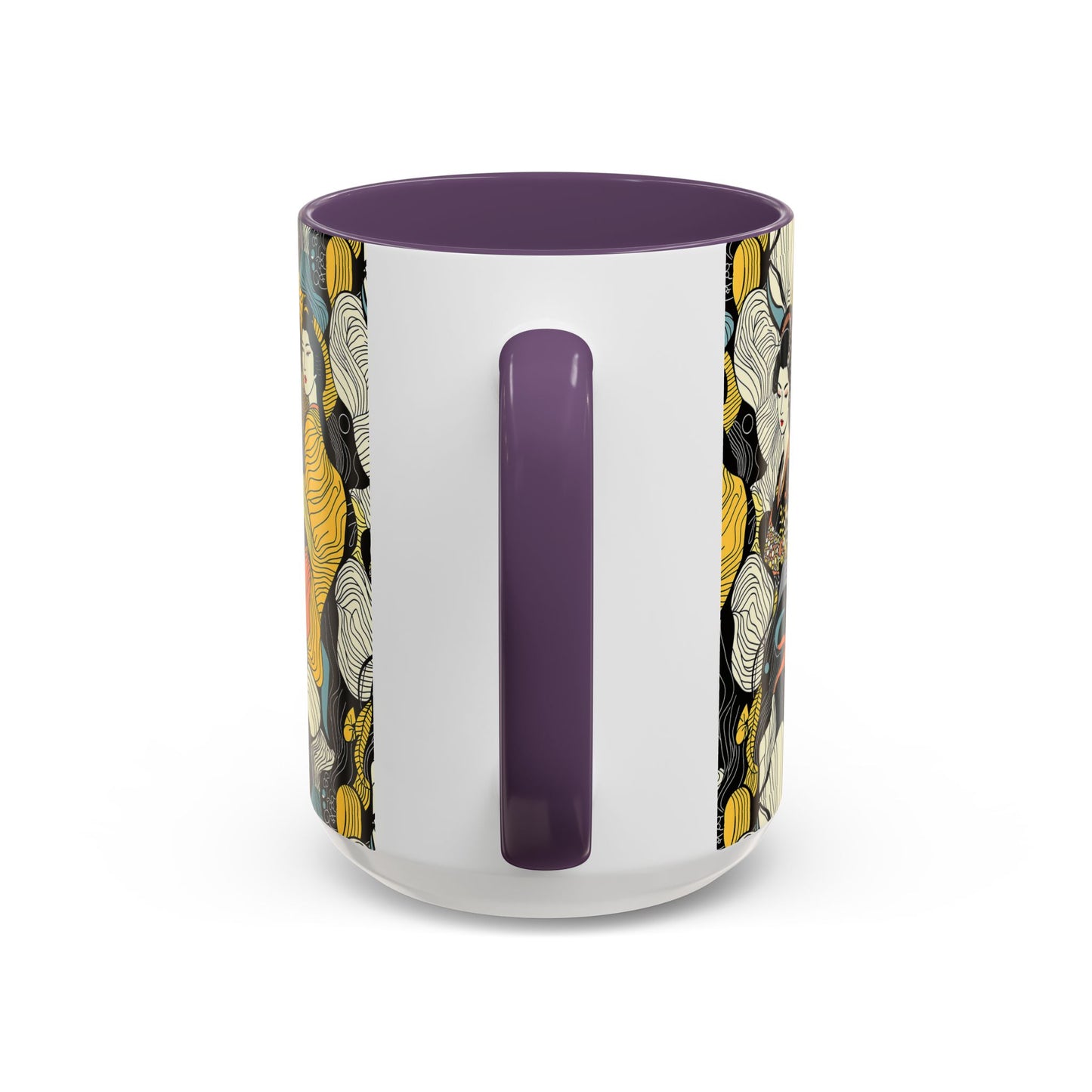 Geisha Pattern Accent Coffee Mug — Artistic Japanese Women Design (11/15oz) - Eyrian