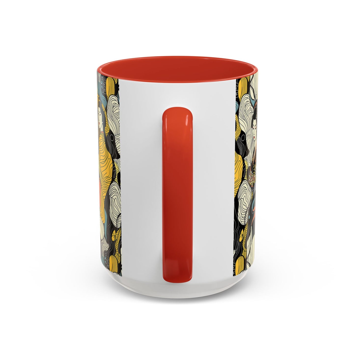 Geisha Pattern Accent Coffee Mug — Artistic Japanese Women Design (11/15oz) - Eyrian