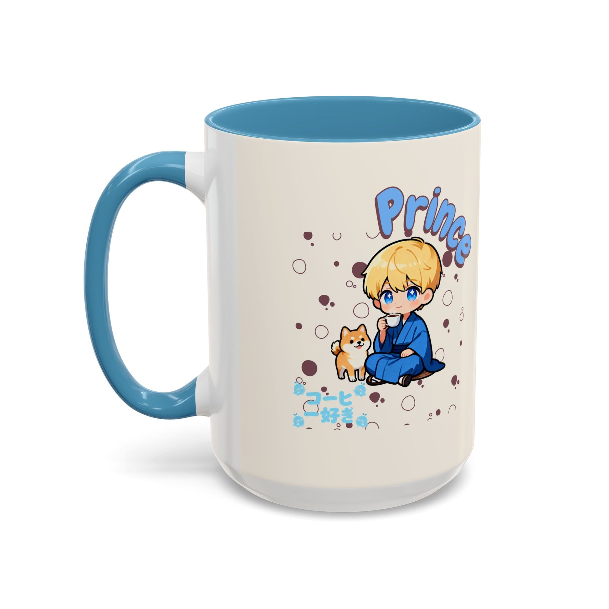 Prince Character Accent Coffee Mug — Cute Anime Boy & Shiba Inu 11/15oz - TobiBrand