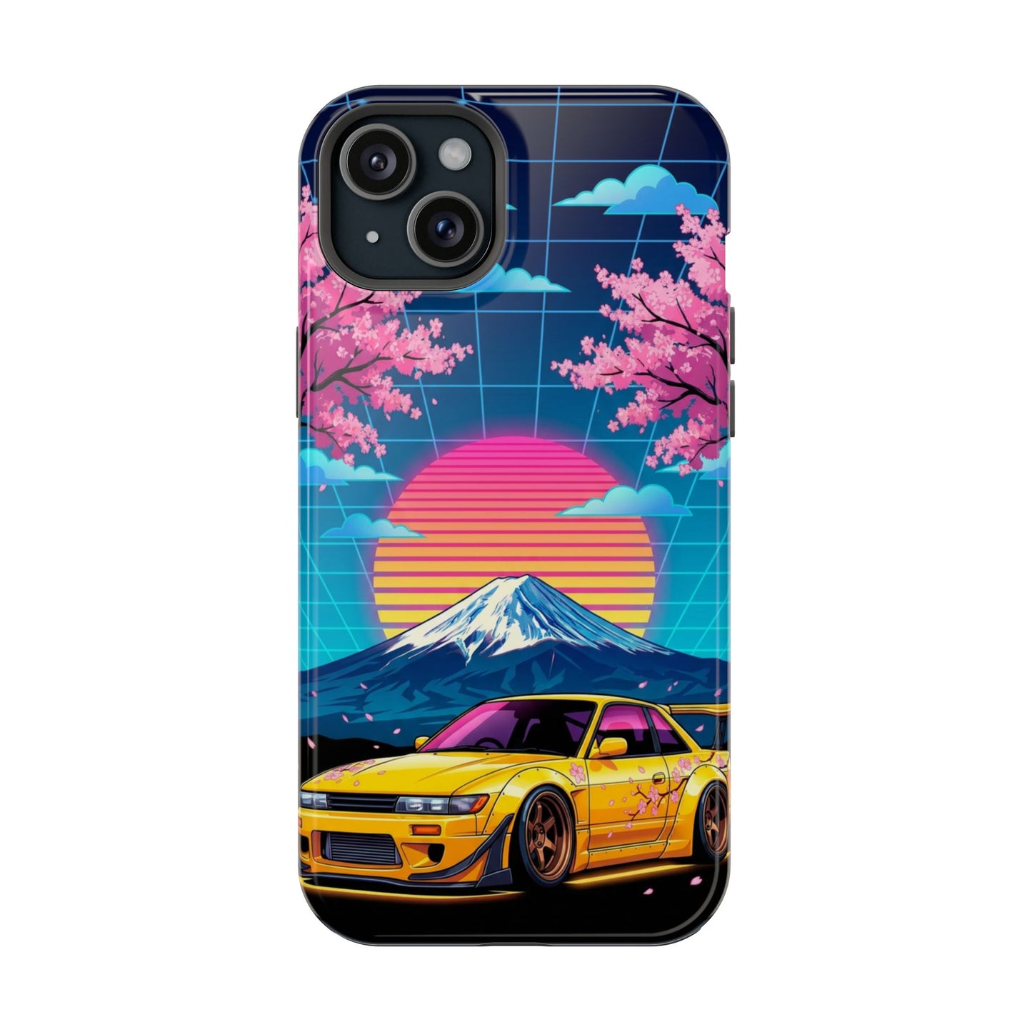 Phone Case — Retro Vaporwave Car with Mount Fuji & Cherry Blossoms (Magnetic Impact-Resistant)