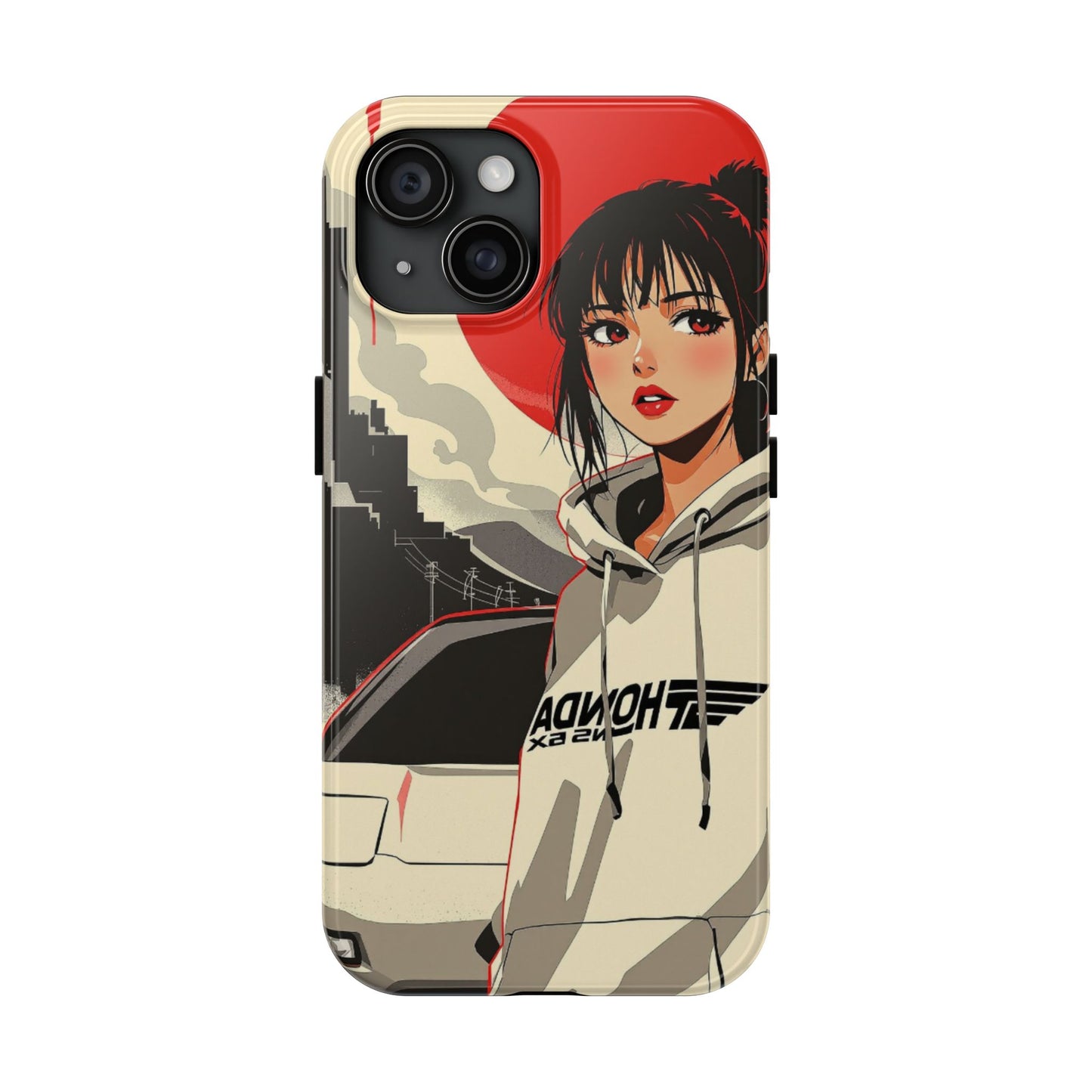 Anime Girl Racing Phone Case — Red Sun Aesthetic Tough Phone Case - Eyrian