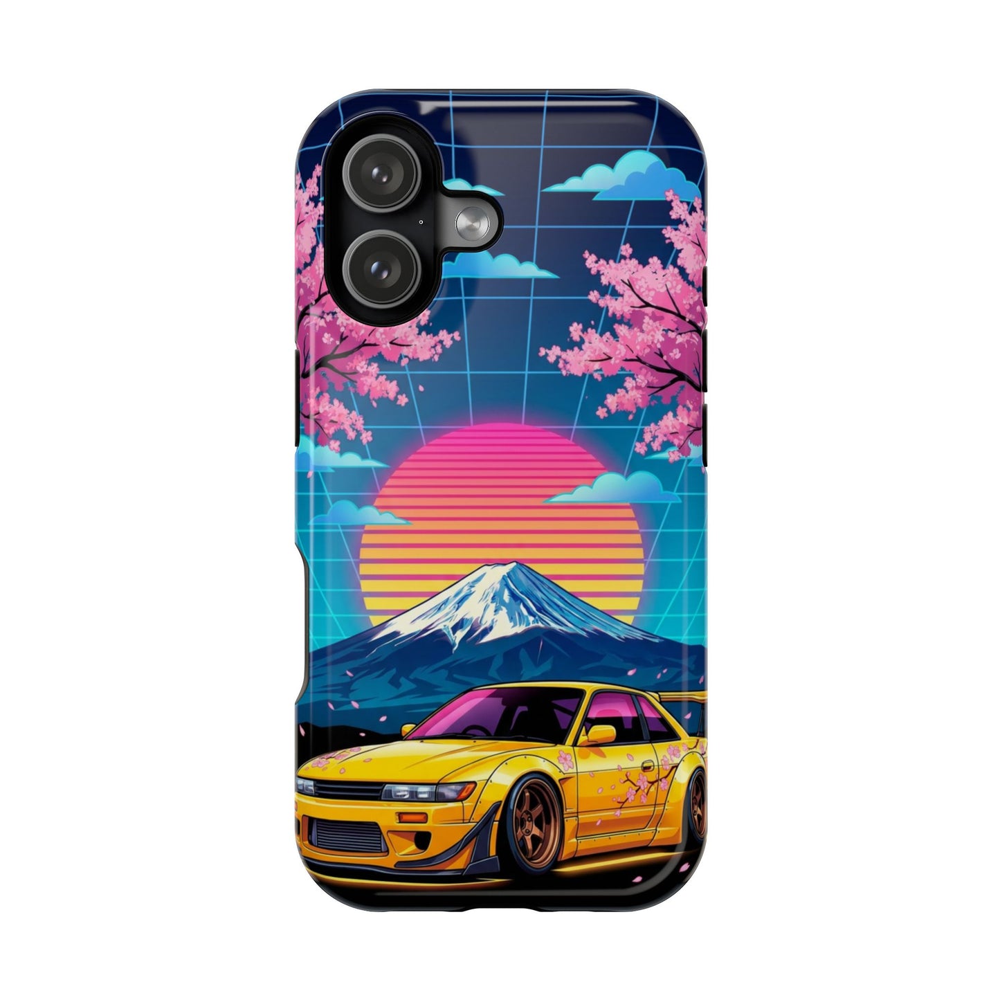 Phone Case — Retro Vaporwave Car with Mount Fuji & Cherry Blossoms (Magnetic Impact-Resistant)