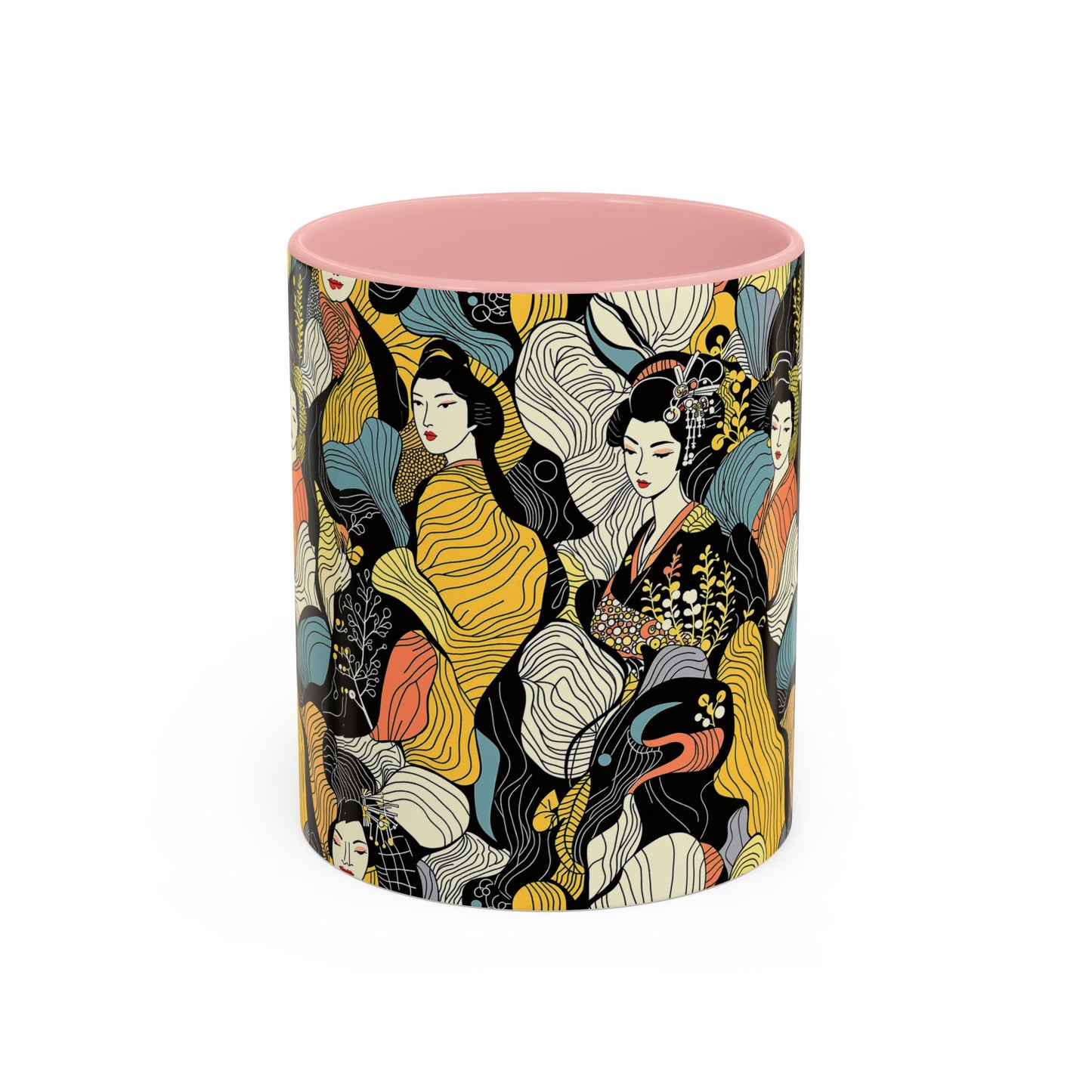 Geisha Pattern Accent Coffee Mug — Artistic Japanese Women Design (11/15oz) - Eyrian