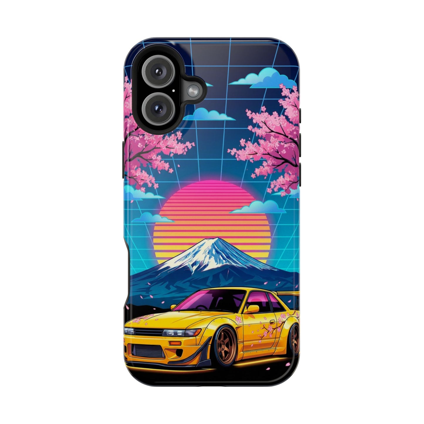 Phone Case — Retro Vaporwave Car with Mount Fuji & Cherry Blossoms (Magnetic Impact-Resistant)