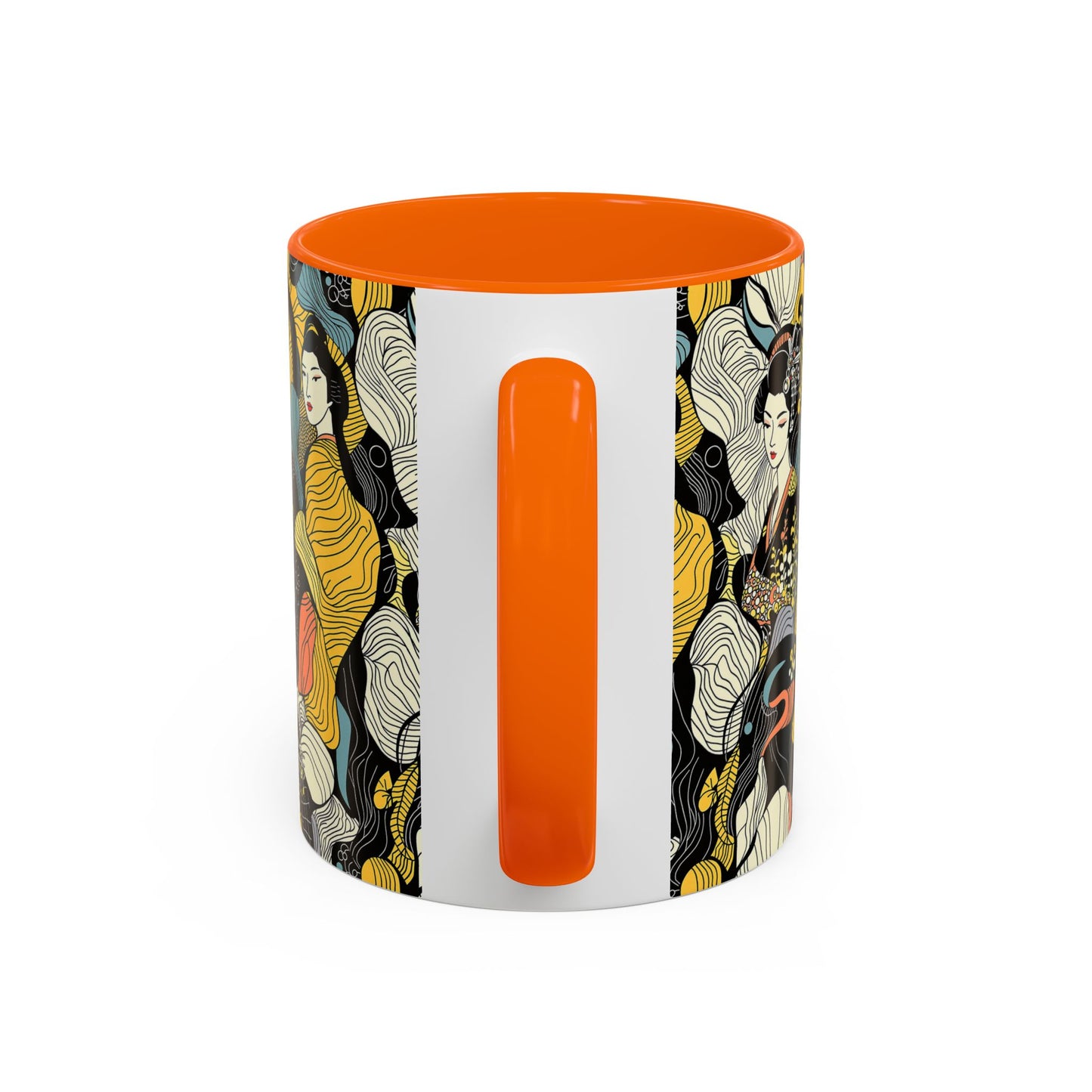 Geisha Pattern Accent Coffee Mug — Artistic Japanese Women Design (11/15oz) - Eyrian