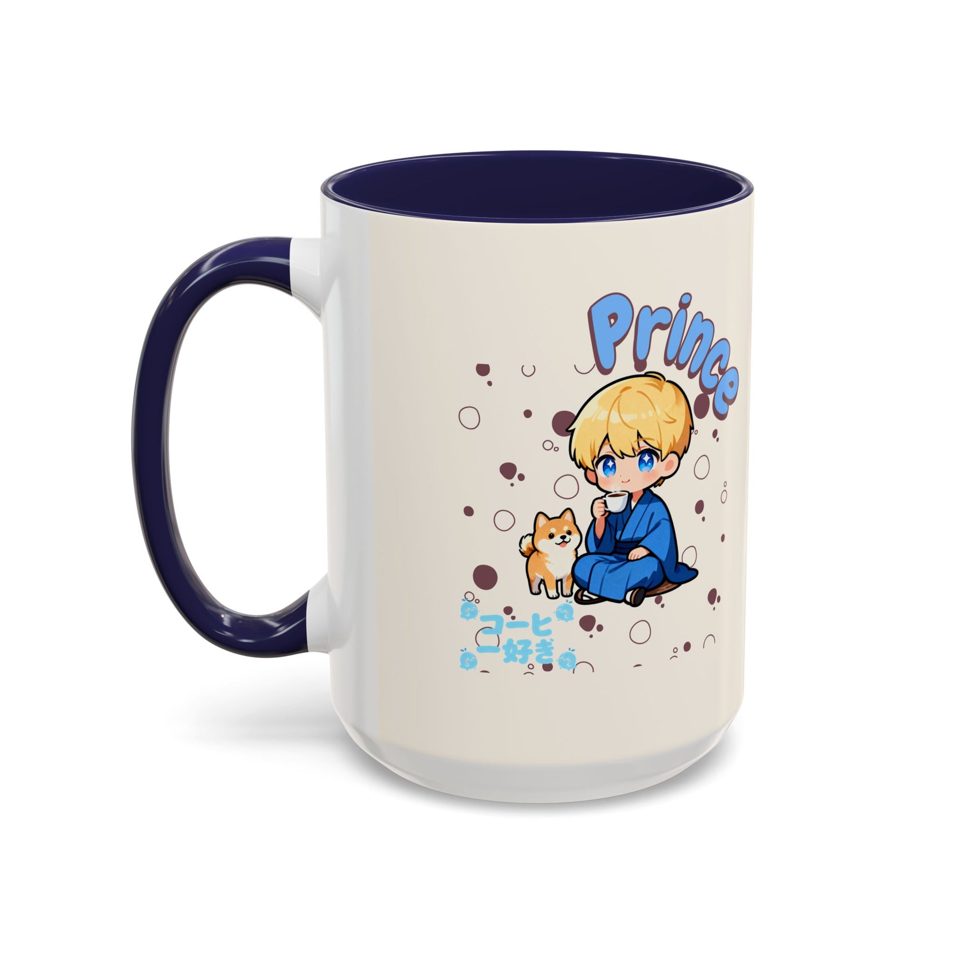 Prince Character Accent Coffee Mug — Cute Anime Boy & Shiba Inu 11/15oz - TobiBrand