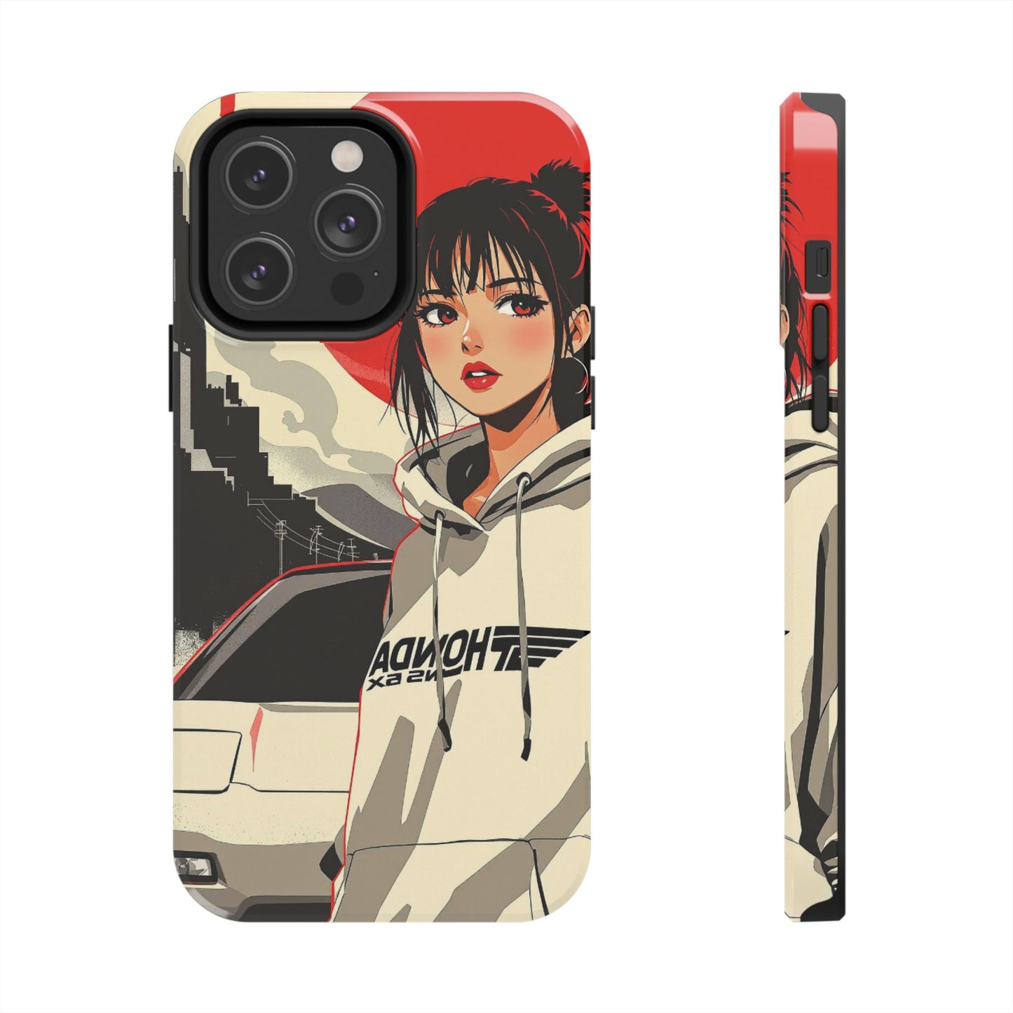 Anime Girl Racing Phone Case — Red Sun Aesthetic Tough Phone Case - Eyrian