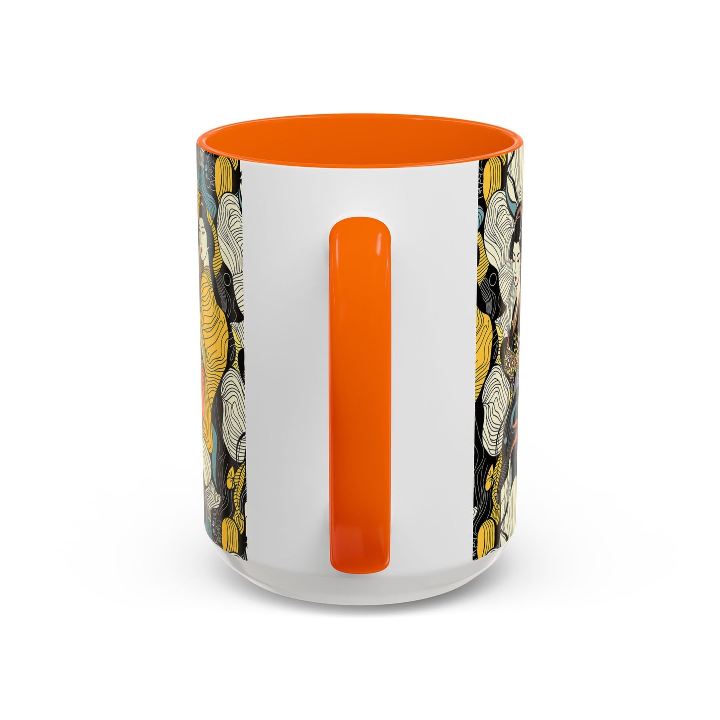 Geisha Pattern Accent Coffee Mug — Artistic Japanese Women Design (11/15oz) - Eyrian