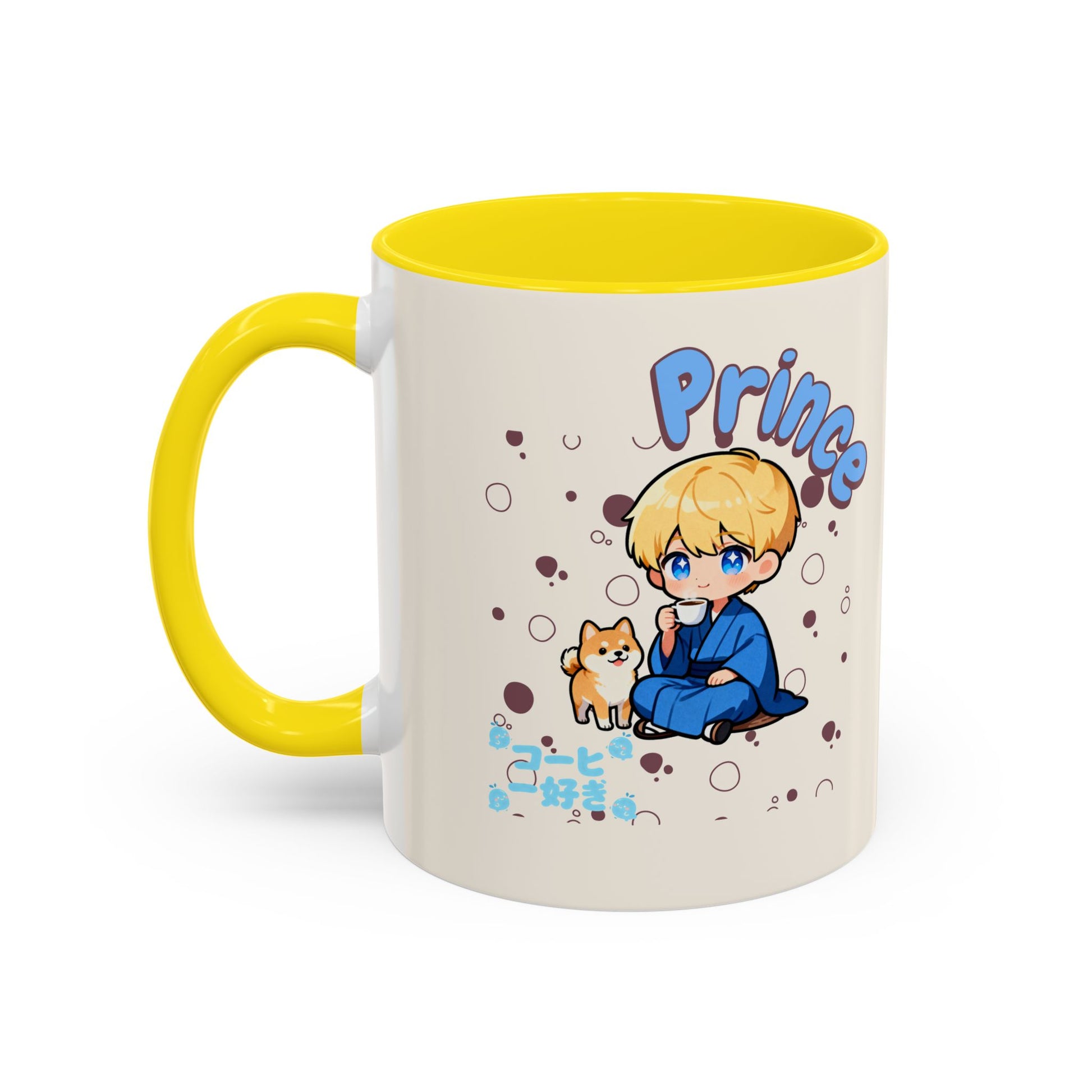 Prince Character Accent Coffee Mug — Cute Anime Boy & Shiba Inu 11/15oz - TobiBrand
