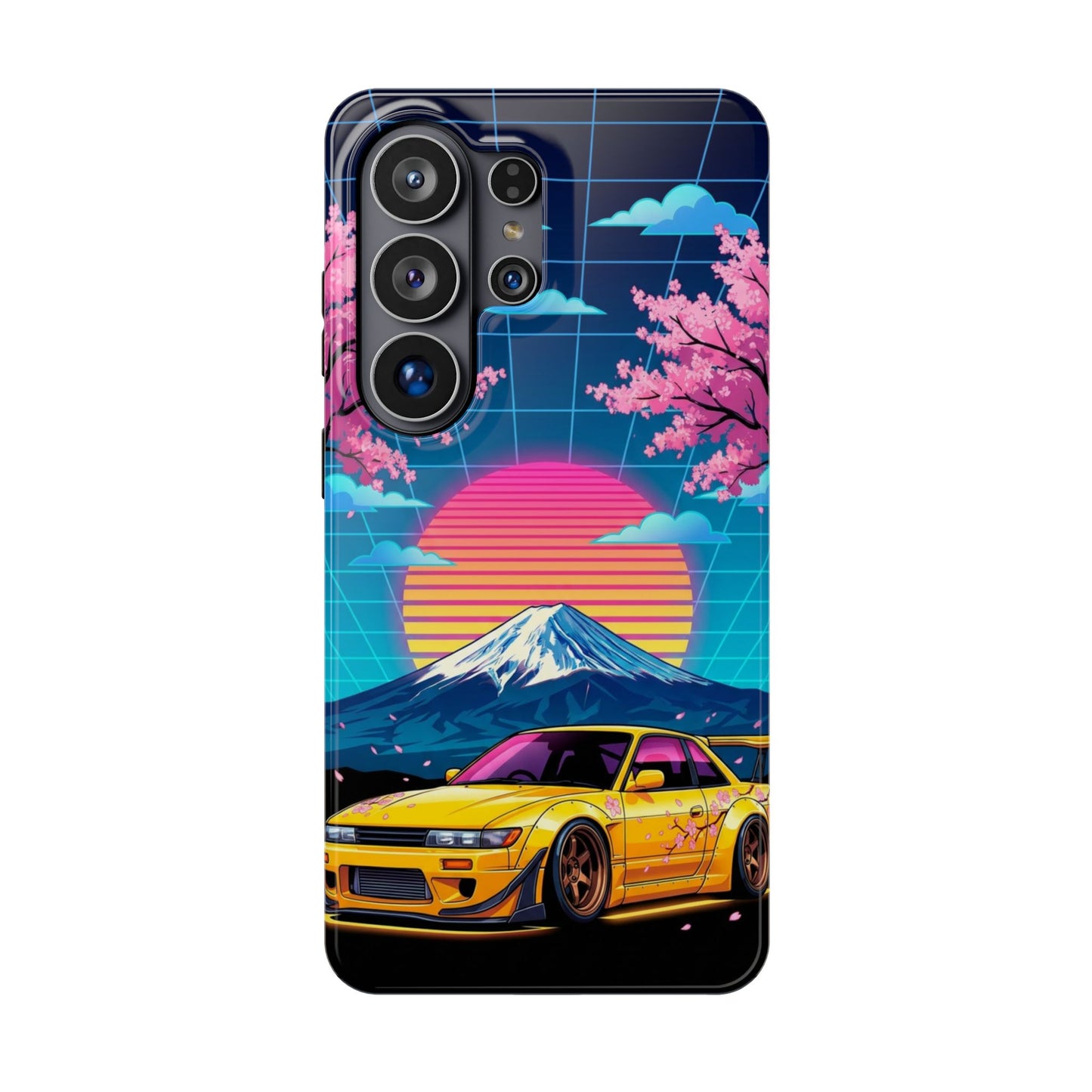 Phone Case — Retro Vaporwave Car with Mount Fuji & Cherry Blossoms (Magnetic Impact-Resistant)