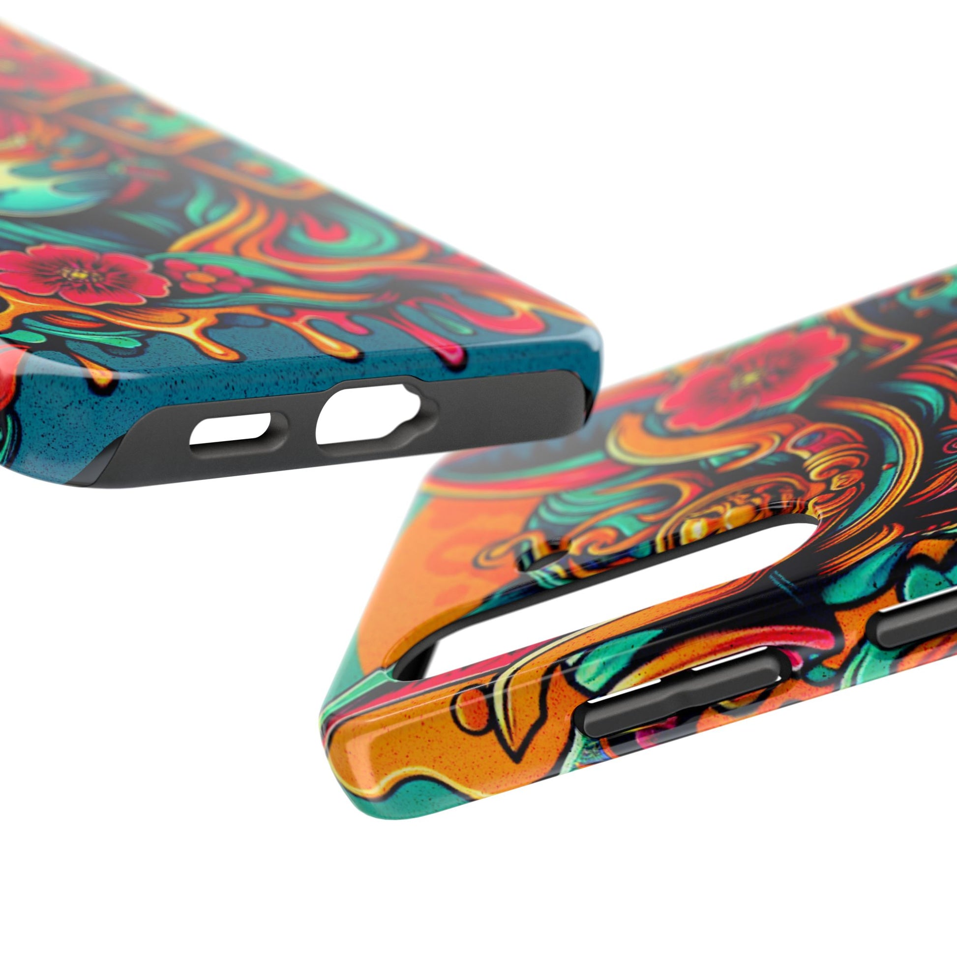 Tough Phone Case - Female Samurai Fox Style Armor, Neon Japanese Mask Design - Eyrian