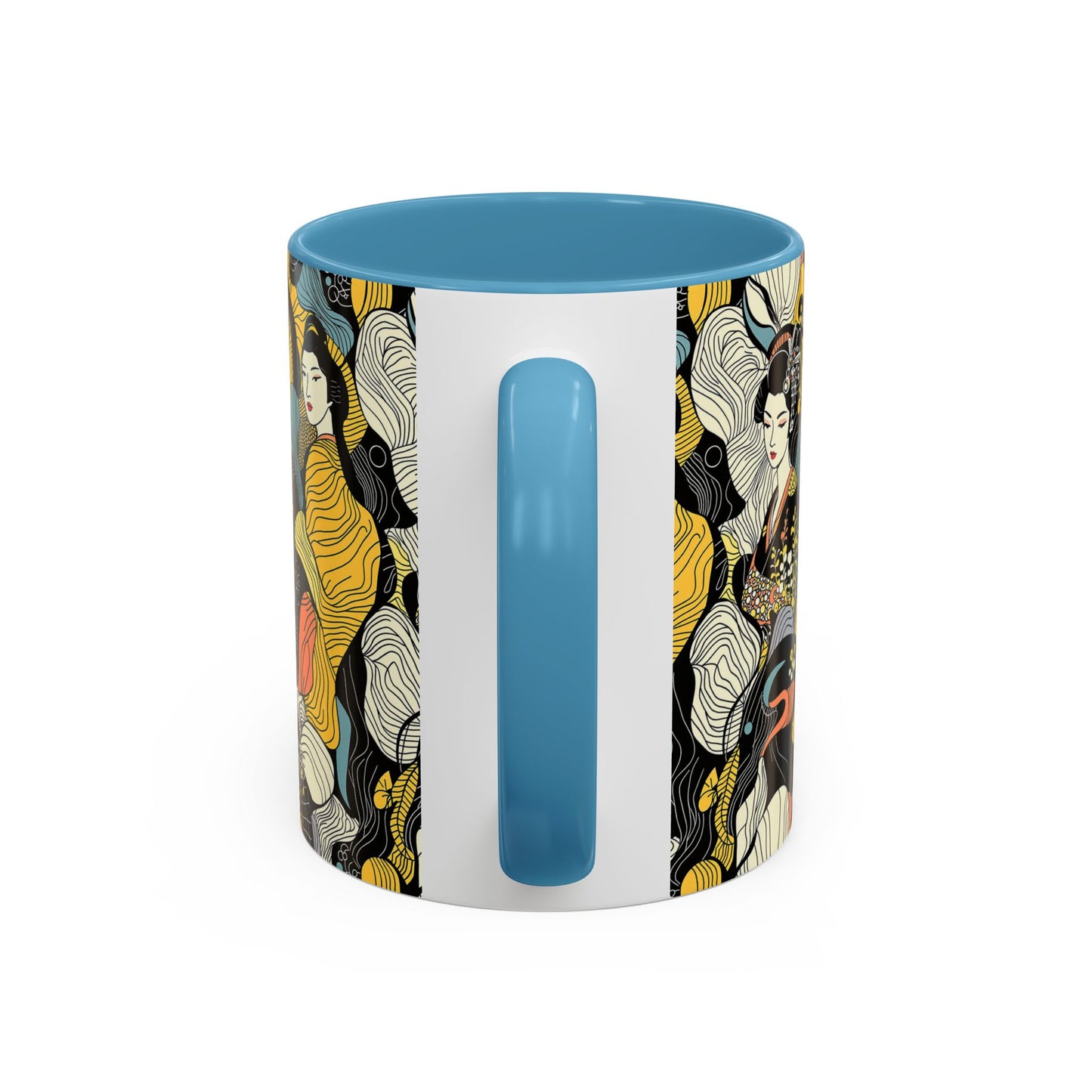 Geisha Pattern Accent Coffee Mug — Artistic Japanese Women Design (11/15oz) - Eyrian