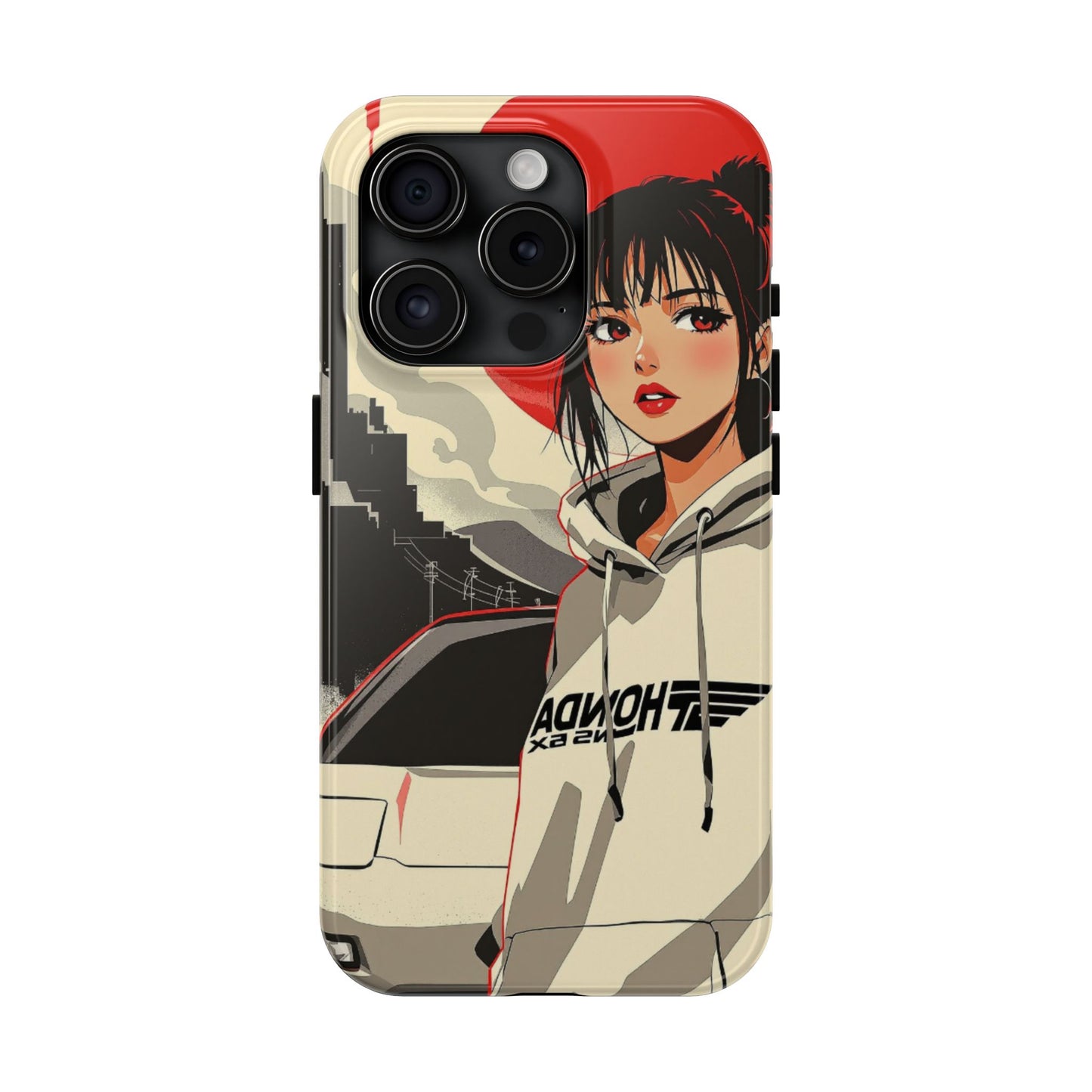 Anime Girl Racing Phone Case — Red Sun Aesthetic Tough Phone Case - Eyrian