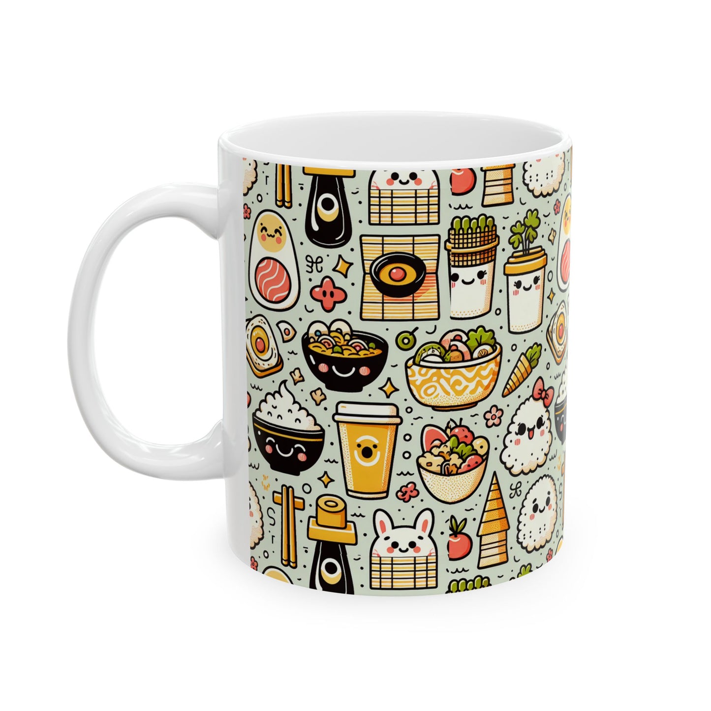 Kawaii Sushi & Bento Pattern Ceramic Mug (11oz/15oz) - Eyrian