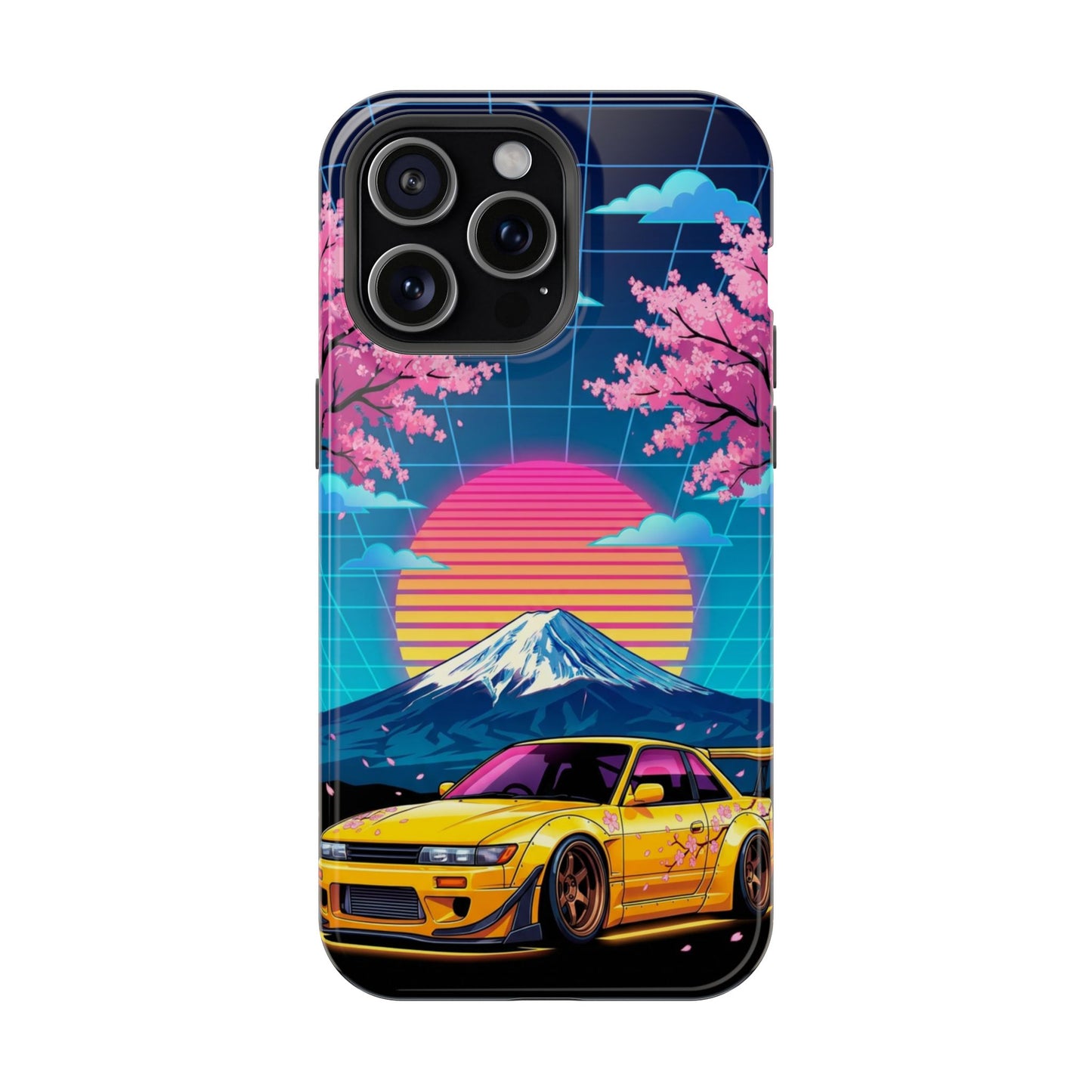 Phone Case — Retro Vaporwave Car with Mount Fuji & Cherry Blossoms (Magnetic Impact-Resistant)