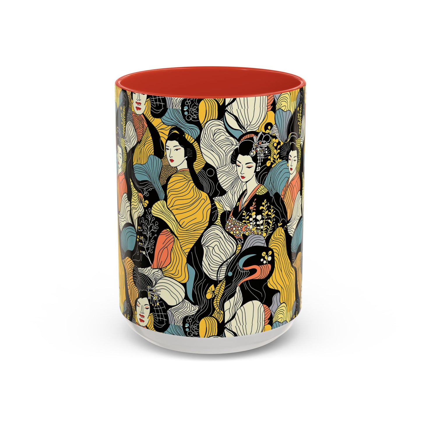 Geisha Pattern Accent Coffee Mug — Artistic Japanese Women Design (11/15oz) - Eyrian