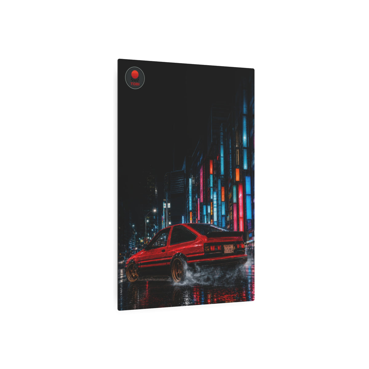 Red AE86 Night Street Car — Metal Art Sign