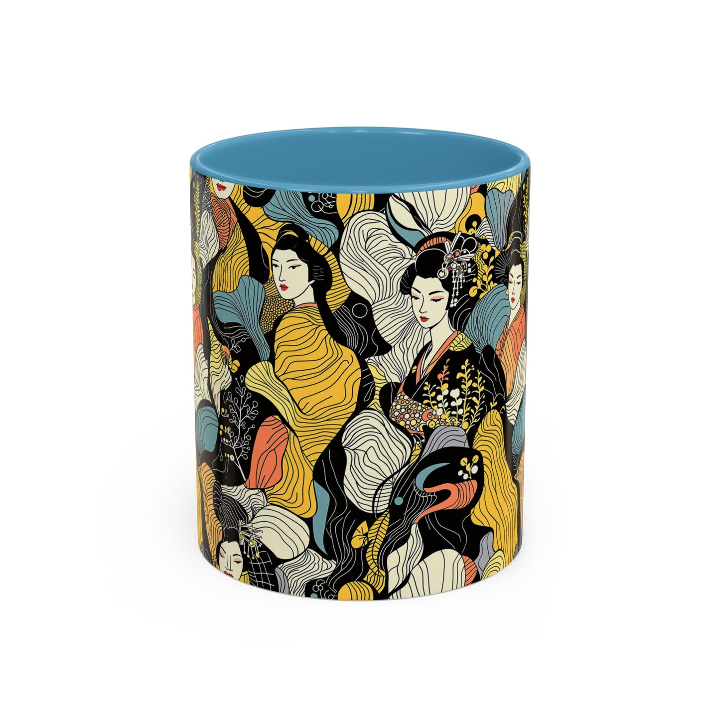 Geisha Pattern Accent Coffee Mug — Artistic Japanese Women Design (11/15oz) - Eyrian