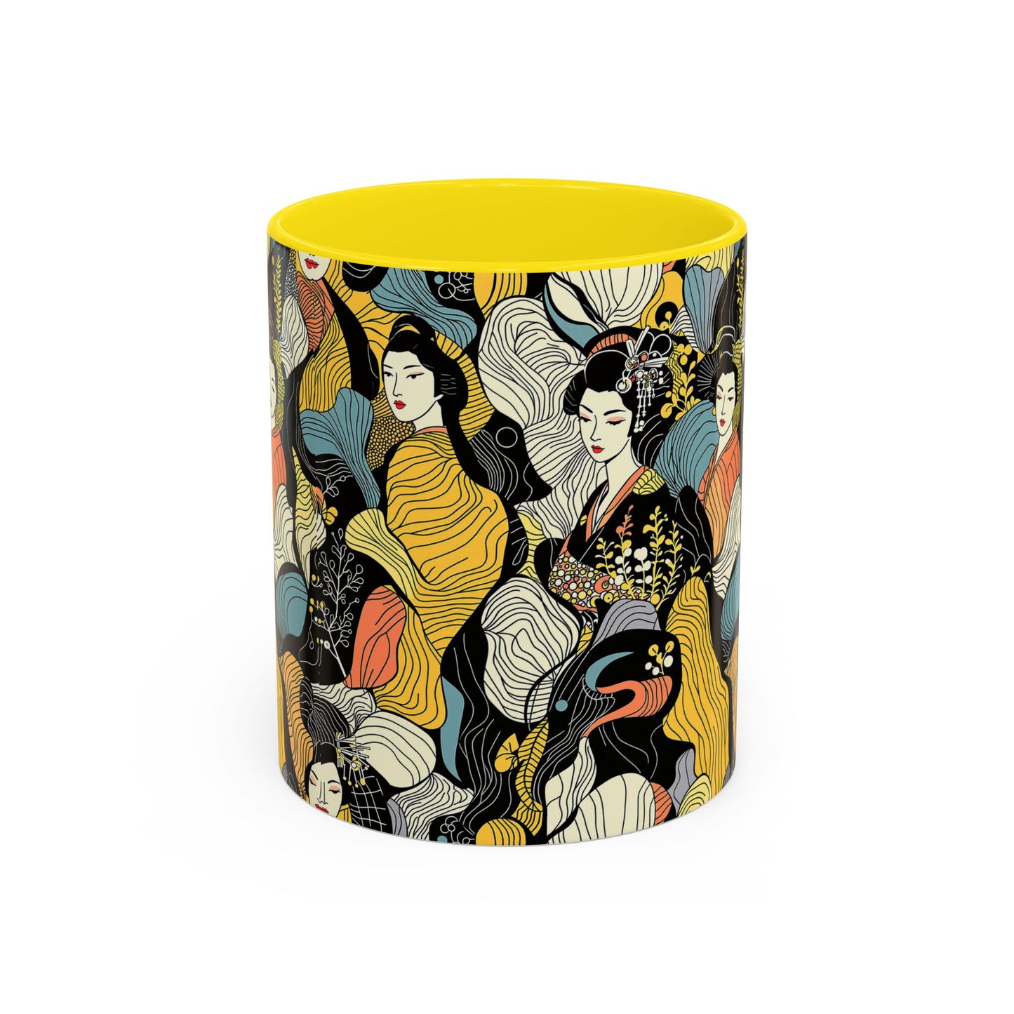 Geisha Pattern Accent Coffee Mug — Artistic Japanese Women Design (11/15oz) - Eyrian