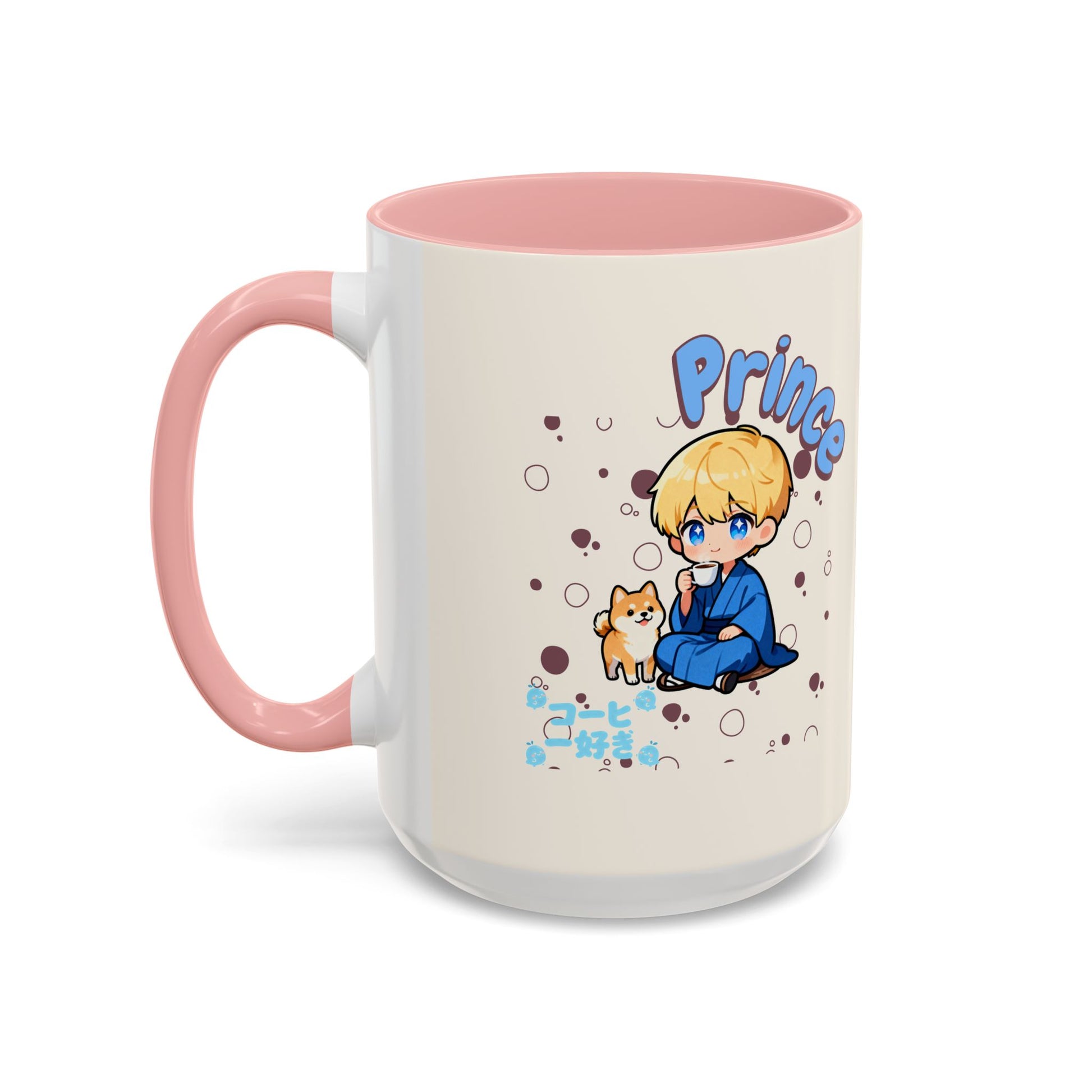 Prince Character Accent Coffee Mug — Cute Anime Boy & Shiba Inu 11/15oz - TobiBrand