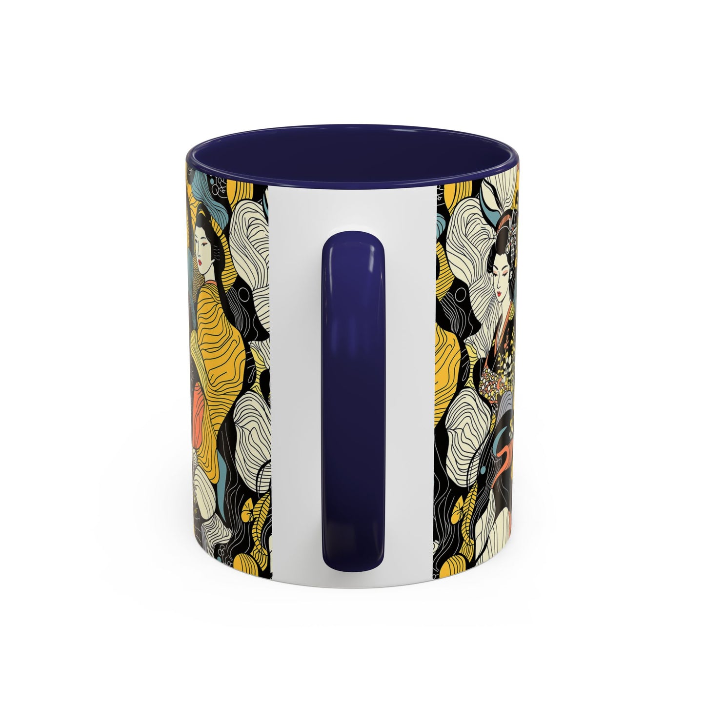 Geisha Pattern Accent Coffee Mug — Artistic Japanese Women Design (11/15oz) - Eyrian