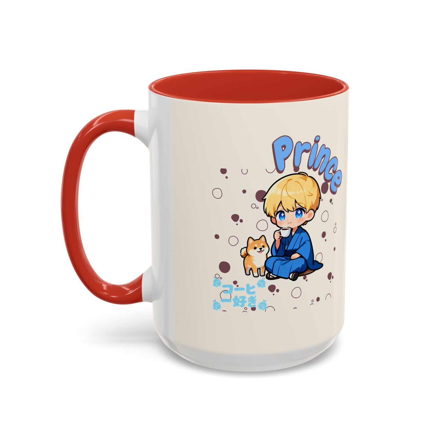 Prince Character Accent Coffee Mug — Cute Anime Boy & Shiba Inu 11/15oz - TobiBrand
