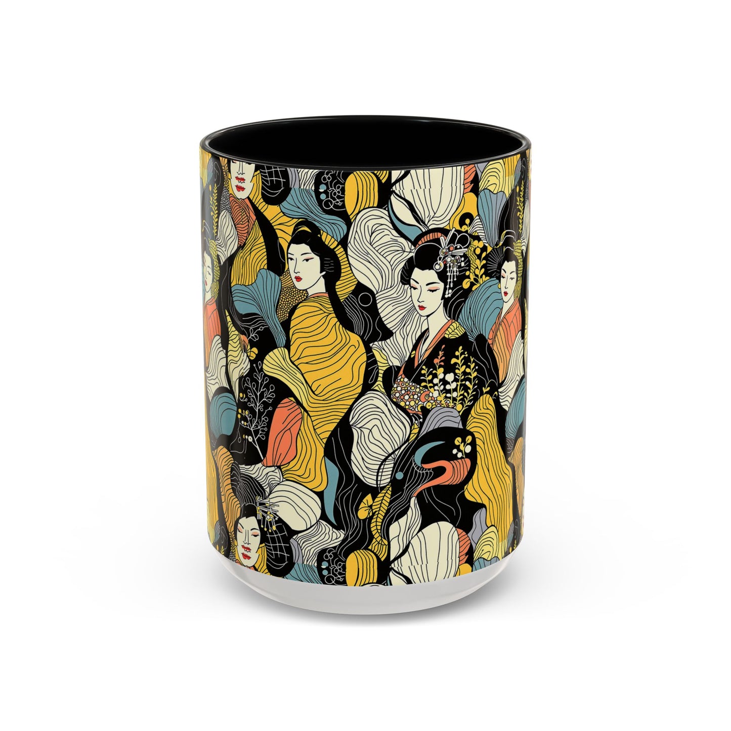 Geisha Pattern Accent Coffee Mug — Artistic Japanese Women Design (11/15oz) - Eyrian