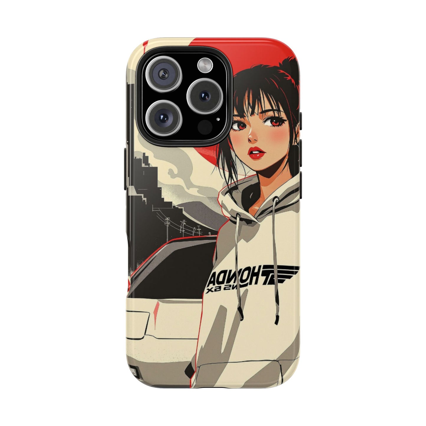 Anime Girl Racing Phone Case — Red Sun Aesthetic Tough Phone Case - Eyrian