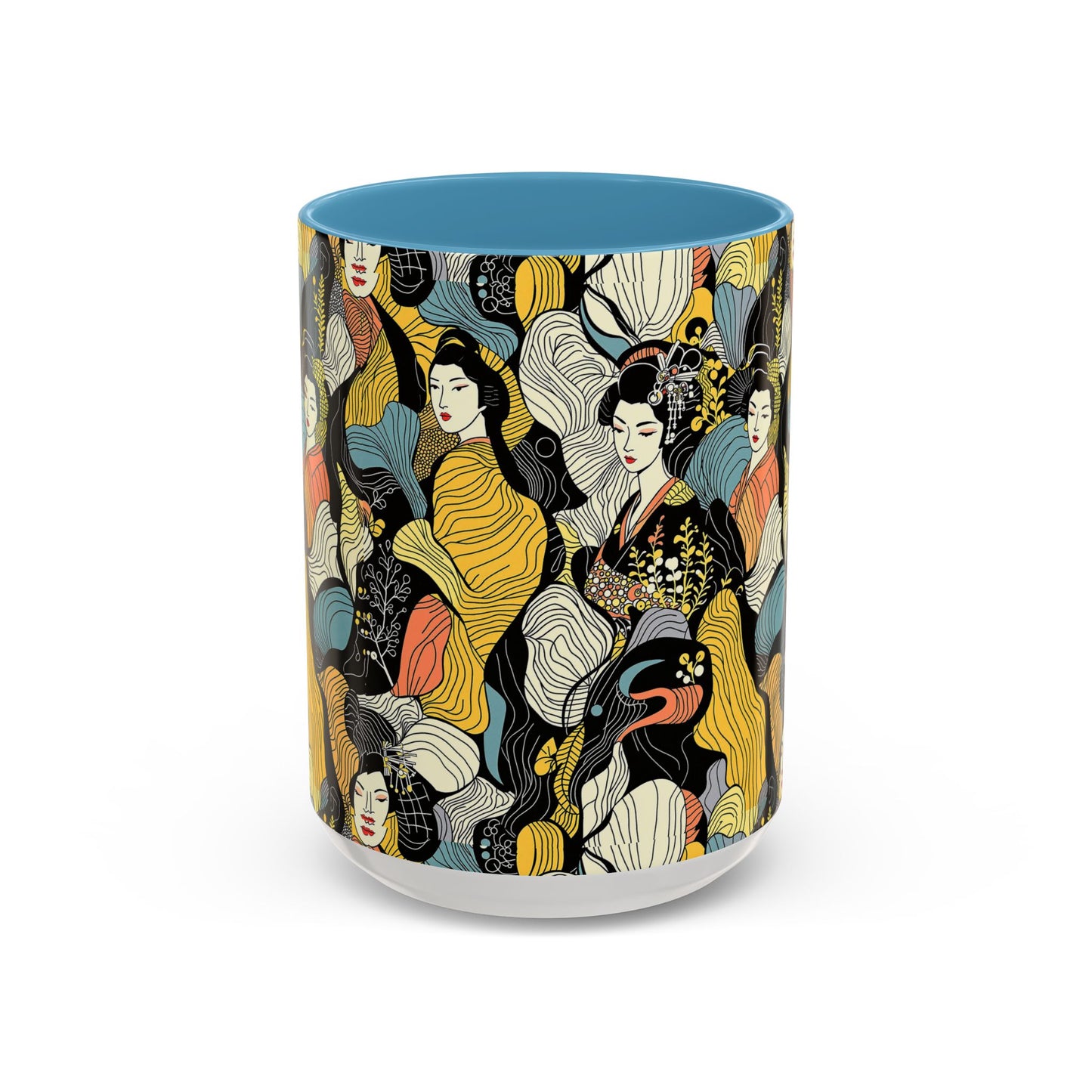 Geisha Pattern Accent Coffee Mug — Artistic Japanese Women Design (11/15oz) - Eyrian