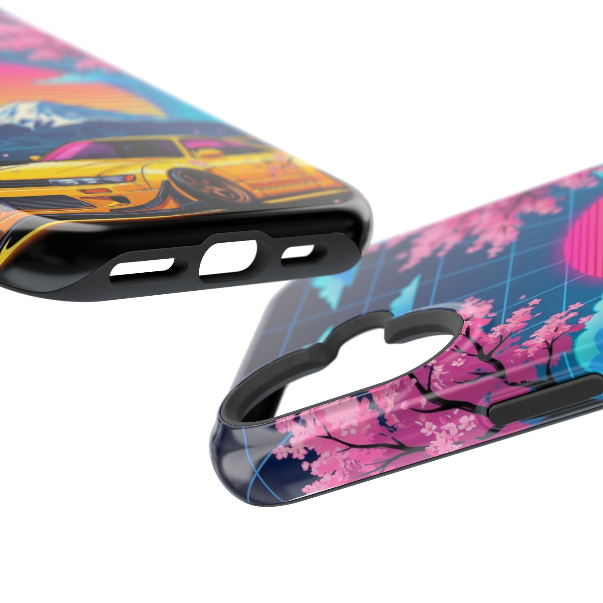 Phone Case — Retro Vaporwave Car with Mount Fuji & Cherry Blossoms (Magnetic Impact-Resistant)